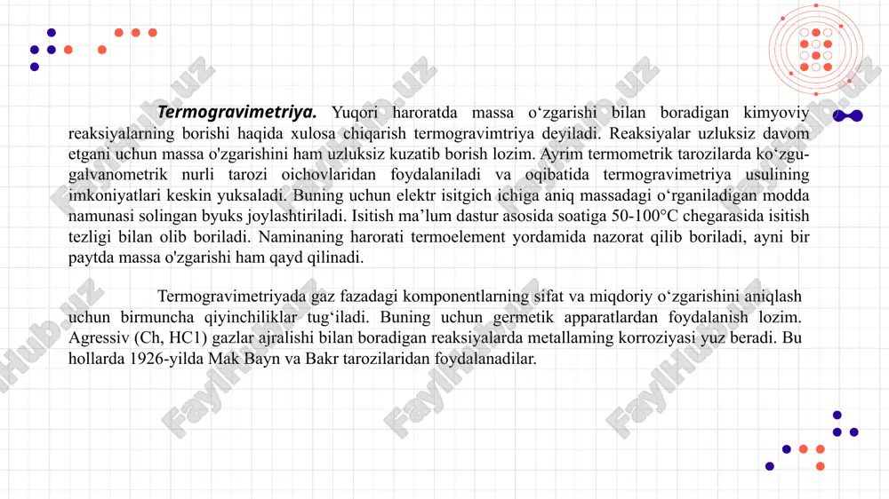 50 sm3 taqqoslash eritmasi 0,0500 mg fe saqlaydi, kyuvetaning qalinligi 1 = 5 sm. agar bu sharoitda kompleksning molyar yutish koeffitsiyenti 2500 ni tashkil etsa, eritmadagi temiming konsentratsiyasini aniqlang? 3-masala. nikel bilan a-benzoildioksim rangli kompleksining molyar yutish koeffitsiyenti x = 406 nm da 12500 ga teng. agar eritmaning minimal optik zichligi 0,02 ga teng boʻlsa, l=0,5 sm li kyuvetada nikelning qanday minimal komsentratsiyasini (mg/sm3da) fotometrik aniqlash mumkin? o’tilgan amaliy mashg’ulotlar bo’yicha takroriy masalalar to’plami 4-masala. rasmda keltirilgan spektrdan foydalanib c6h11n bo’lgan moddaning tuzilish formulasini aniqlang. 5-masala. rasmda keltirilgan spektrdan foydalanib c7h14o2 bo’lgan moddaning tuzilish formulasini aniqlang. 8-masala. c4h10o spirt uchun quyidagi 13c yamr spektr ma’lumotlariga ega boʻlgan strukturani taklif qiling. neytral muhitda olingan 13c yamr spektr: δ 19,0; 31,7; 69,5 ppm; 9-masala. etil akrilat h2c=chcooch2ch3 13c yamr spektrining taxminan qaysi sohalarida rezonans signallari kuzatilishi mumkin? 6-masala. 1,2-dixloretanning 1h yamr spektrlarining koʻrinishini tasvirlang. unda qancha signal boʻlishi va ular qanday ajralishi …