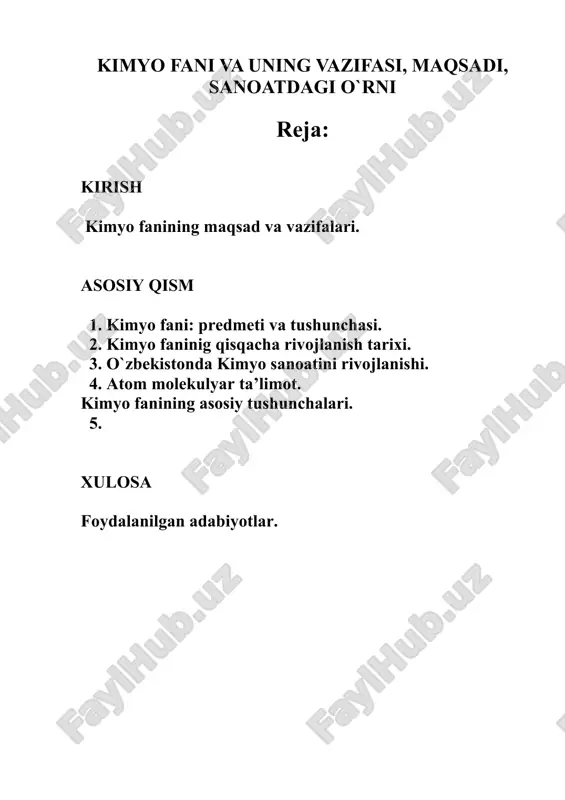 ez-tez shamollatib turish kerak bo'ladi. ikkinchi bir misoini olib ko'raylik. siz maktab tajriba-yer maydonida yoki tomorqangizda yerga har xil o'simliklar urug'ini ekasiz. ulardan dastlab nihol unib chiqadi, uning o'sishi natijasida poya va barglar rivojianadi. gul va urug'(meva)lar hosil bo'ladi. bu jarayonlarning hammasida qanday o'zgarishlar sodir bo'lishi haqida o'ylab ko'ring! ularning asosida suv, tuproqdan olinadigan oziq moddalar, havodagi karbonat angidrid va quyosh energiyasi ishtirokida sodir bo'ladigan juda murakkab kimyoviy o'zgarishlar yotadi. bu o'zgarishlarda ko'plab yangi moddalar hosil bo'ladi. hozirgi kunda juda ko'p kiyim-kechak, uy-ro'zg'or buyumlari, mashinalarning detallari, sintetik hosil qilingan moddalar - plastmassalar, sun'iy charm, kauchuk, kimyoviy tolalardan tayyorlanmoqda. demak, «kimyq-tabiiy va sun 'iy moddalarning xossalarini, ular tarkibining o'zgarishi tufayli yangi moddalar hosil bo'lish jarayonlarini o'rganuvchi fandir», degan xulosa chiqarish o'rinii bo'ladi. juda ko'p dori-darmonlar va o'simliklarni muhofaza qiladigan vositalar ishlab chiqarish ham ana shular jumlasidandir. shulardan ko'rinib turibdiki, kimyoning asosiy vazifalaridan bin insonlarning moddiy-maishiy sharoitini yaxshilash va salomatligini ta'minlashdan iborat. …