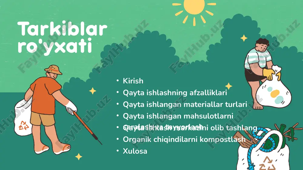 iqdan foydalaning va uni muntazam ravishda aylantiring. bog 'tuproqlarini urug'lantirish uchun tayyor kompostdan foydalaning. organik chiqindilarni kompostlash kompostlash organik chiqindilarni qayta ishlashning eng yaxshi usuli hisoblanadi: ushbu qadamlar va maslahatlarga rioya qilish orqali siz yanada barqaror va ekologik toza kelajakka hissa qo'shishingiz mumkin. bugundan qayta ishlashni boshlang va sayyoramizga ijobiy ta'sir ko'rsating! xulosa rahmat image9.svg image10.png image11.svg image1.png image2.png image3.svg image4.png image5.svg image6.png image7.svg image8.png image15.svg image16.png image17.svg image12.png image13.svg image14.png image21.svg image22.png image23.svg image18.png image19.svg image20.png image29.svg image30.png image31.svg image24.png image25.svg image26.png image27.svg image28.png image37.svg image38.png image39.svg image40.png image41.svg image42.png image43.svg image44.png image45.svg image32.png image33.svg image34.png image35.svg image36.png image51.svg image52.png image53.svg image46.png image47.svg image48.png image49.svg image50.png image59.svg image60.png image61.svg image54.png image55.svg image56.png image57.svg image58.png image62.png image63.svg image64.png image65.svg image68.png image69.svg image70.png image71.svg image72.png image73.svg image74.png image75.svg image76.png image77.svg image66.png image67.svg image81.svg image82.png image83.svg image78.png image79.svg image80.png /docprops/thumbnail.jpeg