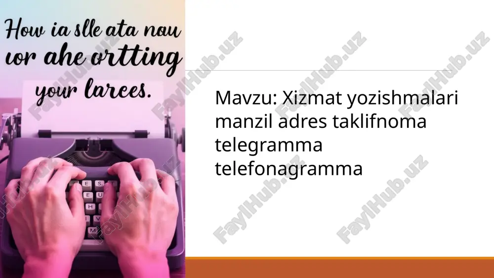 aniq bo'lsin. salomlashuv hurmatli va to'g'ri salomlashuv. tana matni qisqa va muhim ma'lumotlar. imzo to'liq kontakt ma'lumotlar. elektron pochta yozishmalarida to'g'ri etiketga rioya qilish muhimdir. 9 manzil yozishmalari: xalqaro standartlar mamlakat kodi iso 3166-1 alpha-2 standartlari. 1 shahar/viloyat to'liq nom yoki qisqartma. 2 ko'cha nomi va raqami aniqlik juda muhim. 3 pochta indeksi tezkor yetkazib berish uchun. 4 xalqaro yozishmalarda manzilni to'g'ri yozish juda muhim, chunki har bir mamlakatning o'z standartlari bor. 10 yozishmalarni nazorat qilish va monitoring 1 qabul qilish barcha kiruvchi yozishmalarni ro'yxatga olish. 2 ta'sis tegishli bo'limlarga yo'naltirish. 3 bajarilish jarayonni kuzatib borish. 4 arxivlash yakunlangan yozishmalarni arxivga topshirish. yozishmalarni nazorat qilish ularning o'z vaqtida va to'g'ri bajarilishini ta'minlaydi. 11 xulosa va keyingi qadamlar bilimlarni yangilash yozishmalar standartlarini doimiy o'rganish. tizimlarni optimallashtirish yangi texnologiyalarni joriy etish. xodimlarni o'qitish yozishmalar etiketini tushuntirish. samarali yozishmalar boshqaruvi tashkilotning muvaffaqiyati uchun juda muhimdir. doimiy takomillashtirishga intilish lozim. 12 taklifnoma va ularning …