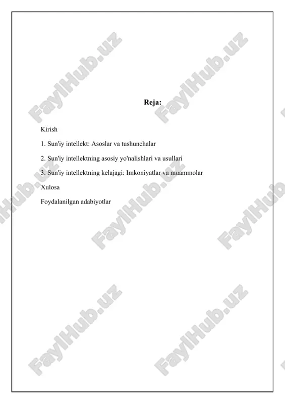 at. bu esa kundalik hayotimizdan tortib, murakkab ilmiy tadqiqotlargacha bo'lgan ko'plab sohalarda inqilobiy o'zgarishlarga olib kelishi mumkin. sun'iy intellektning asosiy maqsadlari quyidagilardan iborat: avtomatlashtirish (insonning ishtirokisiz vazifalarni bajarish), samaradorlikni oshirish (mavjud jarayonlarni optimallashtirish), qaror qabul qilishni yaxshilash (ma'lumotlarga asoslangan tahlillar orqali to'g'ri qarorlar qabul qilish), yangi imkoniyatlarni yaratish (ilgari mumkin bo'lmagan yechimlarni topish). masalan, tibbiyotda si bemorlarga tashxis qo'yishda, dori vositalarini ishlab chiqishda va shaxsiy davolash rejalarini tuzishda yordam beradi. moliya sohasida esa firibgarlikni aniqlash, investitsiya portfellarini boshqarish va mijozlarga xizmat ko'rsatishni avtomatlashtirish uchun qo'llaniladi. shuningdek, transport sohasida avtonom transport vositalarini yaratishda muhim rol o'ynaydi. 📈 sun'iy intellekt sohalarining ulushi sun'iy intellekt sohalarining umumiy rivojlanishdagi foiz ulushi sun'iy intellektning asosiy turlari: tor va umumiy si sun'iy intellekt odatda ikki asosiy turga bo'linadi: tor (yoki zaif) si va umumiy (yoki kuchli) si. tor si – bu ma'lum bir vazifani bajarish uchun mo'ljallangan si tizimidir. u o'zining ixtisoslashgan sohasida yuqori samaradorlikka erishishi …