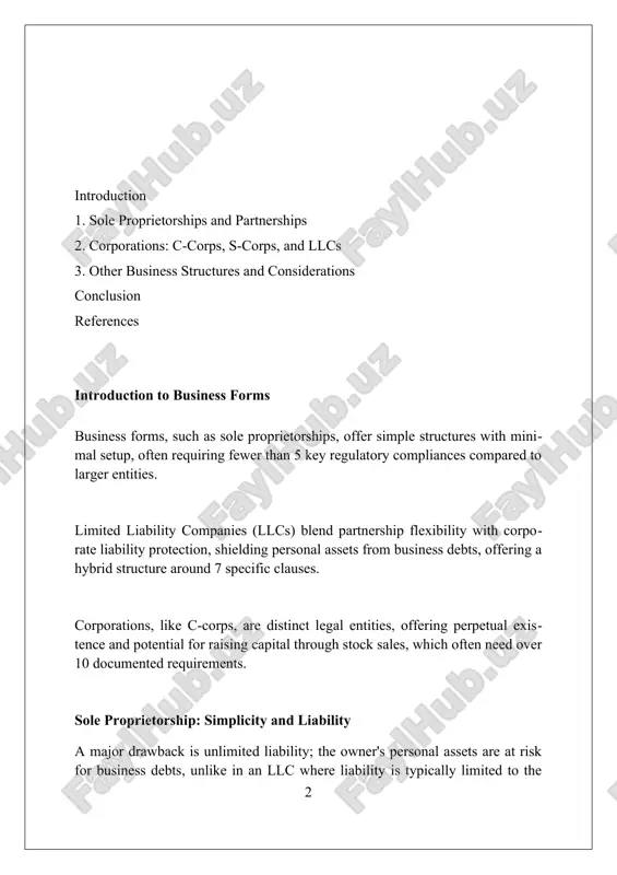 0, ensuring fair distribution based on capital contributions, skills, and agreed-upon responsibilities. limited partnerships (lps) limited partnerships require at least one general partner who manages daily operations and bears personal liability for all business debts, unlike limited partners with passive roles. lps are useful for ventures like real estate, where limited partners can invest capital for potential tax benefits and profits without active management responsibilities or full liability. the uniform limited partnership act (ulpa) governs many lp formations, outlining rules about partnership agreements, contributions, profit sharing, and the rights/obligations of all partners. limited liability partnerships (llps) an llp provides limited liability, shielding partners' personal assets from business debts, unlike a general partnership where personal assets are at risk for all partnership debts. llps offer flexibility in profit sharing ratios outlined in the partnership agreement, allowing partners to allocate gains based on their contributions, not necessarily equally. llps have a separate …