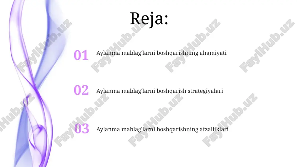 qoplash uchun 1.5-2 nisbatda joriy aktivlarga ega bo'lishni ta'minlaydi. optimal aylanma mablag' siyosati, xomashyo zaxiralarini 20% ga kamaytirish orqali 10% lik daromadlilikni oshirishga yordam beradi hamda xarajatlarni qisqartiradi. e'tiboringiz uchun rahmat @taqdimot_robot image4.png image1.jpeg image2.jpeg image3.jpeg