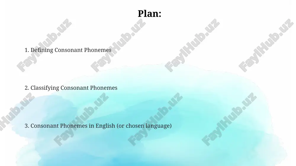 categorized by place (where the sound is made), manner (how the air flows), and voicing (vibration of vocal cords). there are approximately 24 consonant phonemes in standard english. many languages feature consonant sounds not found in english, like the clicks used in languages such as xhosa, or the ejective consonants present in languages such as amharic, both using unique articulations. thank you for your attention @taqdimot_robot image2.png image1.png