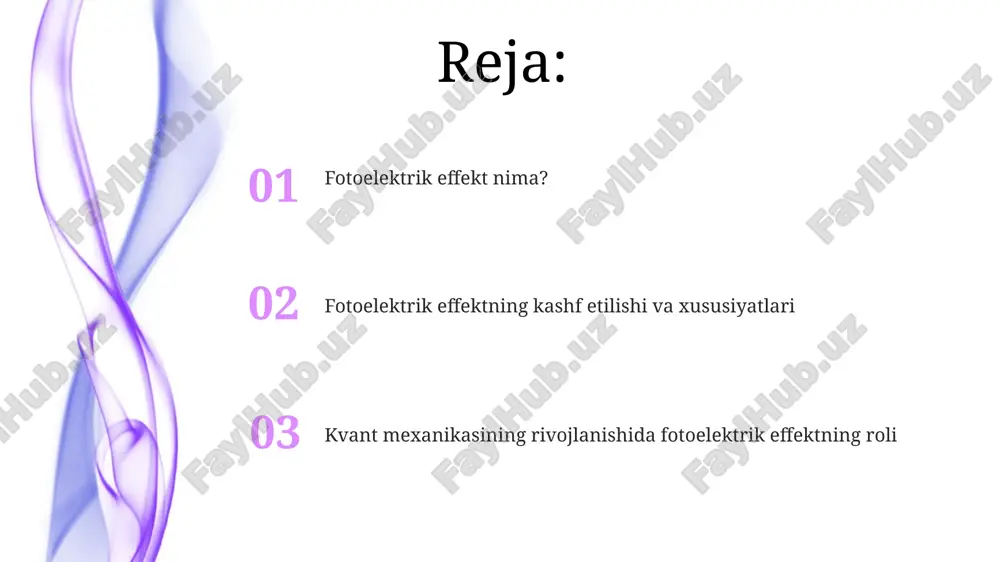 asi fotoelektrik effektni tushuntirishda inqilob qildi. u yorug'lik fotonlar deb ataladigan alohida energiya paketlaridan iborat ekanligini, har bir foton e=hf energiyaga ega ekanligini ko'rsatdi. e'tiboringiz uchun rahmat @taqdimot_robot image1.jpeg image2.jpeg image3.jpeg