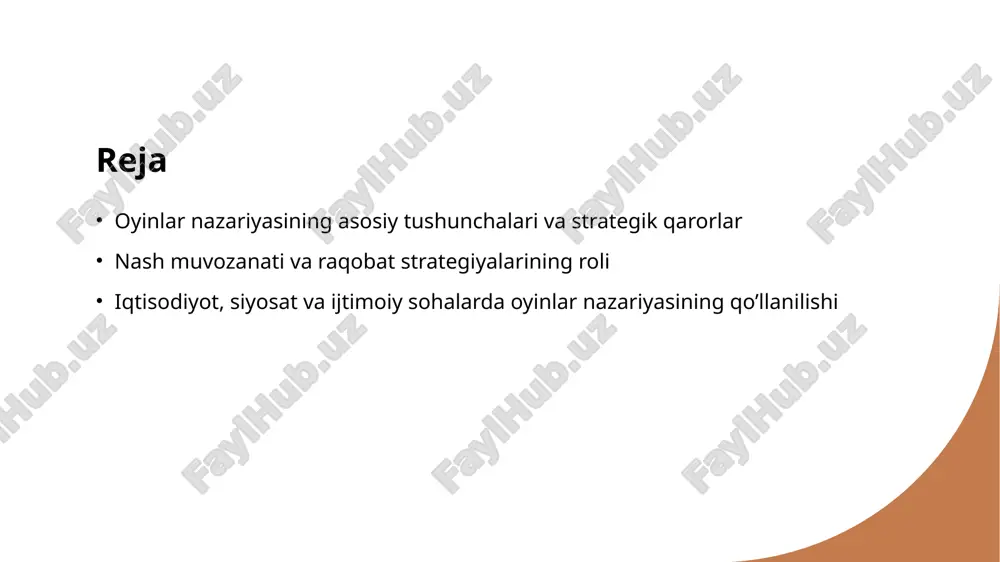 yasida qarorlar va ularning natijalari: strategik muhitda muvaffaqiyatga erishish 1 qaror jarayonlari o'yinchilar strategik muhitda qaror qabul qilishda turli variantlarni tahlil qiladi, bu esa ularning muvaffaqiyat yoki muvaffaqiyatsizlik natijasiga olib keladi. 2 natijalarning ta'siri qarorlarning natijalari iqtisodiy, siyosiy yoki ijtimoiy muhitda o'zgarishlarga sabab bo'ladi, bu esa kelajakdagi strategiyalarni shakllantiradi. 3 strategik muvaffaqiyat to'g'ri qarorlar va ularning natijalari orqali o'yinchilar raqobatbardosh muhitda ustunlikka erishadi, uzoq muddatli muvaffaqiyat uchun imkon yaratadi. 4 qarorlarni baholash o'yinchilar qarorlarini baholashda ularning natijalarini prognoz qilish va optimallashtirish muhim bo'lib, bu strategik rivojlanishga turtki bo'ladi. nash muvozanati va strategik qarorlarning o‘rganilishi 01 nash muvozanati nash muvozanati strategik qarorlar jarayonida muhim rol o'ynaydi. bu muvozanat, o'yinchilar o'z strategiyalarini maksimal foyda bilan tanlaganda yuzaga keladi. 02 strategik qarorlar bu qarorlar, o'yinchilar uchun eng optimal va barqaror natijalarga erishishga qaratilgan. ular o'zaro ta'sir va ehtimoliy natijalarni hisobga oladi. 03 o'yinchilar va strategiyalar nash muvozanati o'yinchilar va ularning strategiyalari o'rtasidagi munosabatlarni …