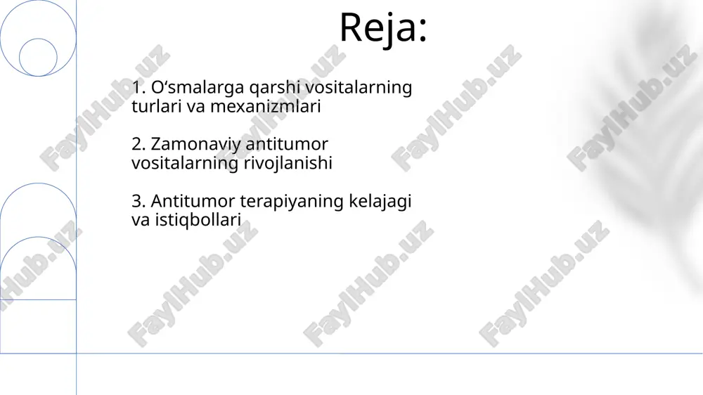 giyalar dori vositalarini o'simta to'qimasiga maqsadli yetkazib berish imkonini beradi, shuningdek, saraton diagnostikasini sezilarli darajada yaxshilaydi. 3. o'smaga qarshi terapiyada istiqbollar va muammolar e'tiboringiz uchun rahmat @taqdimot_robot image2.png