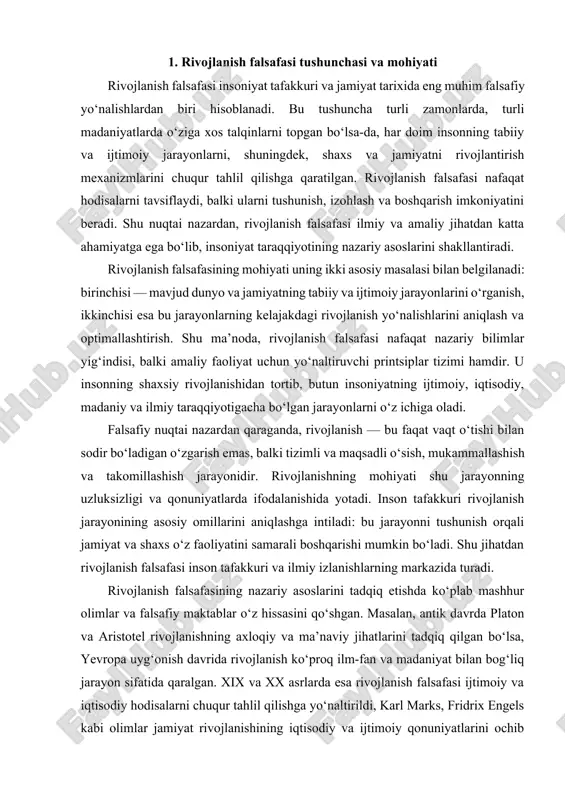 afasining nazariy asoslarini tadqiq etishda ko‘plab mashhur olimlar va falsafiy maktablar o‘z hissasini qo‘shgan. masalan, antik davrda platon va aristotel rivojlanishning axloqiy va ma’naviy jihatlarini tadqiq qilgan bo‘lsa, yevropa uyg‘onish davrida rivojlanish ko‘proq ilm-fan va madaniyat bilan bog‘liq jarayon sifatida qaralgan. xix va xx asrlarda esa rivojlanish falsafasi ijtimoiy va iqtisodiy hodisalarni chuqur tahlil qilishga yo‘naltirildi, karl marks, fridrix engels kabi olimlar jamiyat rivojlanishining iqtisodiy va ijtimoiy qonuniyatlarini ochib berdi. shu tariqa, rivojlanish falsafasi tarix davomida o‘z mazmuni va metodologiyasini boyitib, turli sohalarda qo‘llaniladigan keng qamrovli tushuncha sifatida shakllandi. rivojlanish falsafasining mohiyati uning uch asosiy printsipida namoyon bo‘ladi. birinchisi — tizimlilik prinsipi, ya’ni rivojlanish hodisalari har doim bir-biri bilan bog‘liq va o‘zaro ta’sir qiluvchi jarayonlar sifatida ko‘riladi. ikkinchisi — dinamiklik, ya’ni rivojlanish uzluksiz, doimiy o‘zgarish va yangilanish jarayoni sifatida qaraladi. rivojlanish falsafasi nafaqat hodisalarni tavsiflaydi, balki ularni tushunish, izohlash va boshqarish imkoniyatini beradi. shu nuqtai nazardan, rivojlanish falsafasi ilmiy va …