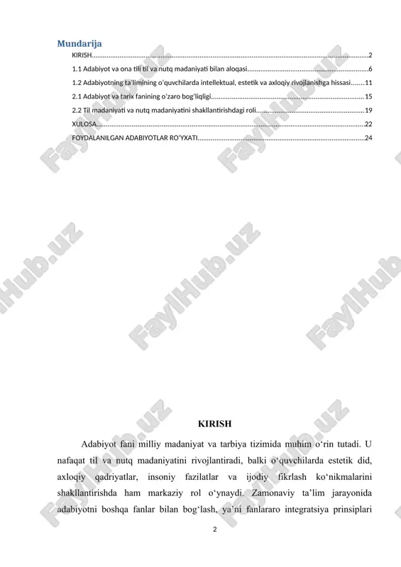 ularning ijtimoiy muhit bilan munosabatlari orqali tahlil qilish, yoki tabiatshunoslik fanida o‘rgatilgan ekologik hodisalarni adabiy matnda izohlash, o‘quvchilarning mavzuni chuqurroq tushunishi va mustahkamlashiga yordam beradi. san’at, musiqa va dramatizatsiya elementlarini adabiyot darslariga integratsiya qilish orqali o‘quvchilarda estetik tafakkur, ijodiy tasavvur va ifoda madaniyati yanada rivojlanadi. bu esa nafaqat bilim berish, balki o‘quvchilarda ma’naviy va estetik qadriyatlarni shakllantirishga xizmat qiladi. [0: o‘zbekiston respublikasi prezidentining “umumta’lim maktablari ta’lim dasturlarini takomillashtirish chora-tadbirlari to‘g‘risida”gi qarori, 2020.] mavzuning dolzarbligi adabiyot fanining boshqa fanlar bilan pedagogik bog‘liqligini o‘rganish zamonaviy ta’lim tizimida katta ahamiyatga ega. bugungi kunda maktab va oliy ta’limda fanlararo integratsiya tamoyillari asosida o‘qitish o‘quvchilarning bilimini chuqurlashtirish, tafakkurini rivojlantirish va ularni ijodiy faoliyatga jalb etishning samarali yo‘li sifatida qaraladi. bir tomondan, adabiyot fani o‘quvchilarda til boyligi, nutq madaniyati, estetik did va axloqiy qadriyatlarni shakllantirsa, ikkinchi tomondan, boshqa fanlar bilan integratsiya ularning mavzuni kontekstual tarzda anglashiga, ilmiy va ijodiy fikrlash ko‘nikmalarini rivojlantirishga imkon beradi. masalan, tarixiy …