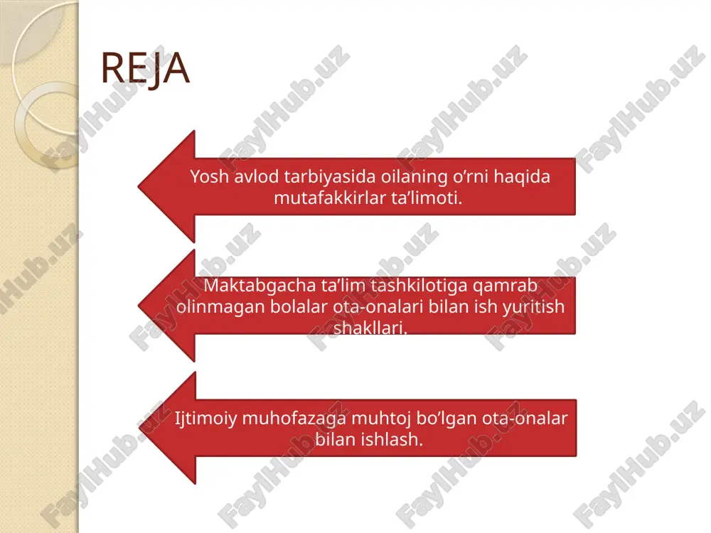 a ko‘ra, o‘zbekistonda 1 600 000 dan ortiq o‘g‘il va qiz bolalar –maktabgacha yoshdagi bolalarning 70%ga yaqini – maktabgacha ta'lim bilan qamrab olinmagan. bu esa, har uch boladan ikkitasi ularning ta'limiga yo‘naltirilishi mumkin bo‘lgan o‘ta muhim sarmoyalardan bebahra qolayotganliklari va hayotlarining dastlabki yillaridan boshlab tengsizlikdan jabr ko‘rishlari mumkinligini anglatadi. - olib boriladigan taʼlim va tarbiyaviy jarayonlar ketma-ketlikda, oddiydan murakkablashib borishi zarur. - tizimli ravishda bolada kichik yosh davridan boshlab soʻzlarni toʻgʻri talaffuzini rivojlantirish. tarbiyachi oʻz nutqiga nisbatan talabchan boʻlishi. - bolalarda oʻz nutqida toʻgʻri talaffuz, qulay grammatik shakllar va xilma-xil gap konstruksiyalaridan va yozishning dastlabki malakalari va vositalaridan foydalana olishga boʻlgan ishonchni hosil qilish. umuman xulosa qilib shuni aytishimiz kerakki, bolalarni 6-7 yoshda maktab taʼlimiga tayyorlash, ularda ertaga maktab dasturlarini yaxshi oʻzlashtirishlari, shuningdek ularning intilishlari, qobiliyatlarini namoyon qilishga imkoniyat yaratadi. bolalarni maktabga tayyorlashda, maktabgacha yoshdagi bolalik inson tafakkuri va umuman inson shaxsini shakllantirish jarayonida alohida rol oʻynaydi, jamiyatimizning ongli avlodini …