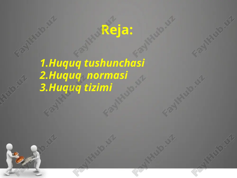 archa a'zolari uchun umummajburiy bo'lgan, ijtimoiy munosabatlarni tartibga soluvchi qoidalardir. davlat tomonidan belgilanadigan, kafolatlanadigan va muhofaza qilinadigan barcha uchun majburiy xulq-atvor qoidasi - huquq normasi deyiladi. huquq tizimi - bu jamiyatdagi mavjud huquq normalarining bir butun voqelik sifatida harakatlanishi, huquq normalari va sohalarini muayyan izchillikda, o'zaro uzviy aloqadoqlikda joylanishidir. huquq normasining asosiy vazifasi - ijtimoiy munosabatlarni tartibga solishdir. huquq alohida normalar, xulq-atvor qoidalaridan tashkil topgan. huquqiy norma tuzilishiga ko'ra bir-biri bilan bog'liq bo'lgan quyidagi uch tarkibiy qism (element)dan: gipoteza, dispozitsiya, sanksiyalardan tashkil topishi mumkin. har qanday jamiyatda shu jamiyat a'zolarining huquq va erkinliklarini ta'- minlash uchun ma'lum bir huquq tizimi zarur. qaysi huquq normasini qaysi obyektga nisbatan ishlatish lozimligini aniqlashtirish uchun ularni turlarga ajratish lozim. bu tizim turli-tuman, lekin o'zaro mustahkam aloqada bo'lgan huquq normalari yig'indisidan iborat bo'ladi. huquq tizimi, avvalambor huquq tarmoqlari (sohalari) deb nomlanuvchi alohida tarmoqlarga ajratiladi. konstitutsiyaviy huquq sohasi - bu huquq tarmog'i huquq tizimidagi eng asosiy …