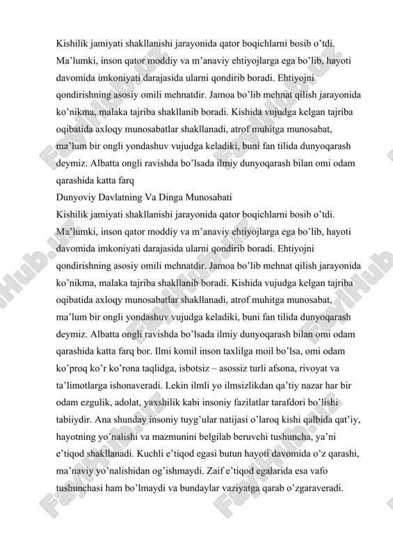 ’lom e’tiqord egasida bu tuyg’u dunqarashdagi barqarorlikni belgilaydi, vujudga kelgan muammolarni hal etishga, qiyinchiliklarni yengishga, ziddiyatlarni bartaraf etishga undaydi, axloqiy sobitlikni, fikr va amalda izchillikni, hayotda faollikni ta’min etadi. e’tiqodning nazariy ifodasi sifatida mafkura shakllanadi. sog’lom e’tiqod egasi doim bunyodkorlik tarafdori bo’ladi. inson e’tiqodi dunyoviy yoki diniy mazmunga ega bo’lishi mumkin va uning e’tiqodi faqat amaliy faoliyatidagina namoyon bo’ladi. shuning uchun shaxs to’g’risida u o’zi haqida bildirayotgan fikrga qarab emas, balki amaliga, ishiga qarab xulosa chiqariladi. prezidentimiz islom dini peshvolariga yuzlanib shunday dedi: «ulamolar safiga turli baqiroqlar, kuni kecha partbiletini ko’tarib raykomga yugurgan, bugun sallani qiyshiq o’rab masjitga yo’rg’alagan beburd kimsalar adashib kirib qolmasin. yaxshi odam har kuni e’tiqodini almashtirmaydi. e’tiqod va imon bir libos emaski, bugun bunusini yechib tashlab, ertaga yangisini kiysang» insondagi ongida shakllangan qdriyatlar, porloq kelajak, ozod va obod vatan orzusida sobitlik, erkin va farovon hayot qurishga intilish va ishonch sog’lom e’tiqod natijasi, ifodasi yoki namoyon bo’lishidir. …
