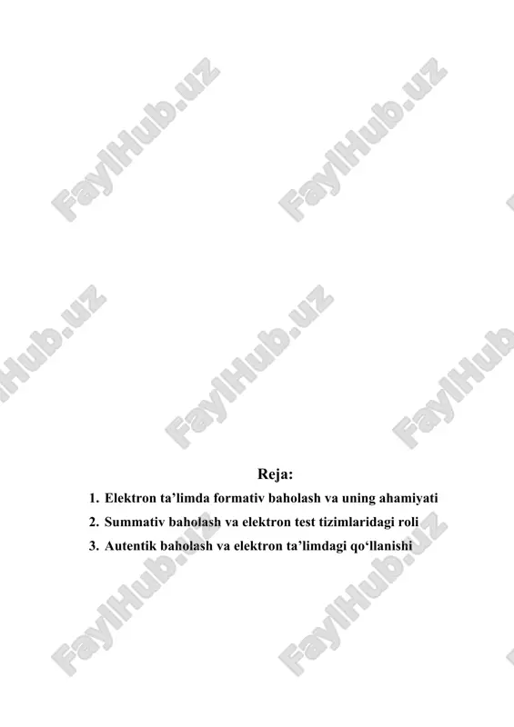 im, ko‘nikma va malakalarini uzluksiz kuzatish, ular faoliyatini tahlil qilish va darhol qayta aloqa berish imkonini beradi. mazkur baholash turi o‘quvchida yuzaga kelishi mumkin bo‘lgan bilimdagi bo‘shliqlarni erta aniqlash va ularni bartaraf etish, o‘qitish jarayonini doimiy ravishda takomillashtirish, o‘quvchining shaxsiy o‘quv trayektoriyasini aniqlab borish imkoniyatini yaratadi. raqamli ta’lim muhitida formativ baholashning ahamiyati yanada ortadi, chunki elektron ta’lim platformalari real vaqt rejimida natijalarni tahlil qilish, o‘quvchi faoliyatini doimiy monitoring qilish va individual yondashuvni ta’minlash imkonini beradi.formativ baholash jarayonida o‘qituvchi va o‘quvchi o‘rtasida ikki tomonlama interaktiv muloqot yo‘lga qo‘yiladi, bunda o‘qituvchi o‘quvchining o‘quv jarayonidagi muvaffaqiyatlari va qiyinchiliklarini aniqlaydi hamda ularni bartaraf etish bo‘yicha metodik tavsiyalar beradi. bunday baholashning asosiy maqsadi o‘quvchini nazorat qilish emas, balki uning rivojlanishini qo‘llab-quvvatlash, o‘quv jarayonini individual ehtiyojlarga moslashtirish va o‘quvchilarni faol fikrlashga undashdir. elektron ta’lim platformalarida formativ baholash turli xil interaktiv topshiriqlar, avtomatik tekshiruvchi testlar, virtual laboratoriya ishlaridagi faoliyat, elektron jurnal va reyting tizimlari orqali amalga oshiriladi. …