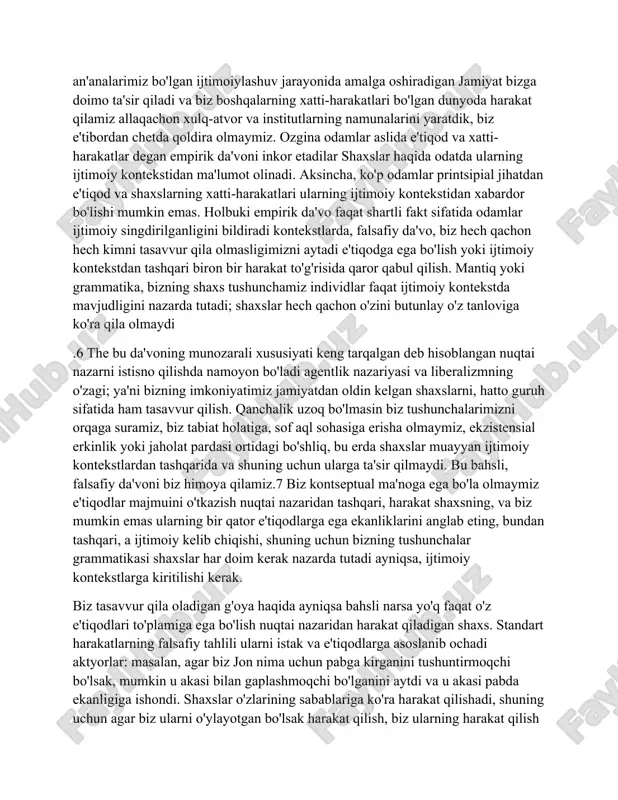 slar o'z e'tiqodlarini qabul qilishlari va o'z harakatlariga qaror qilishlari haqidagi da'vo ijtimoiy kelib chiqishiga nisbatan ko'proq yoki kamroq aniq ko'rinishi mumkin. biz qabul qilamiz e'tiqodlarimiz, bizning an'analarimiz bo'lgan ijtimoiylashuv jarayonida amalga oshiradigan jamiyat bizga doimo ta'sir qiladi va biz boshqalarning xatti-harakatlari bo'lgan dunyoda harakat qilamiz allaqachon xulq-atvor va institutlarning namunalarini yaratdik, biz e'tibordan chetda qoldira olmaymiz. ozgina odamlar aslida e'tiqod va xatti-harakatlar degan empirik da'voni inkor etadilar shaxslar haqida odatda ularning ijtimoiy kontekstidan ma'lumot olinadi. aksincha, ko'p odamlar printsipial jihatdan e'tiqod va shaxslarning xatti-harakatlari ularning ijtimoiy kontekstidan xabardor bo'lishi mumkin emas. holbuki empirik da'vo faqat shartli fakt sifatida odamlar ijtimoiy singdirilganligini bildiradi kontekstlarda, falsafiy da'vo, biz hech qachon hech kimni tasavvur qila olmasligimizni aytadi‌‌ e'tiqodga ega bo'lish yoki ijtimoiy kontekstdan tashqari biron bir harakat to'g'risida qaror qabul qilish. mantiq yoki grammatika, bizning shaxs tushunchamiz individlar faqat ijtimoiy kontekstda mavjudligini nazarda tutadi; shaxslar hech qachon o'zini butunlay o'z tanloviga ko'ra …