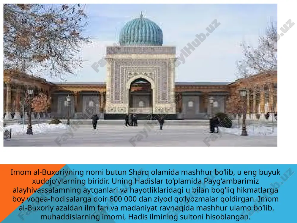ziyoli arboblarning farzandlariga ta’lim-tarbiya beruvchi ilm maskani sifatida qurilgan. uning ro‘parasida maxsus xonaqoh qad rostlagan bino qurilishi muhammad sulton tomonidan boshlangan bo‘lib, u islom ta’lim markazi ochishni ko‘zlagan edi. amir temurning maʼnaviy ustozi mirsayid barakaning jasadi shu maqbaraga koʻchiriladi va sohibqironning bosh tomoniga dafn etiladilar. baʼzi rivoyatlarga qaraganda, amir temur pirining oyoq tomoniga dafn qilinishini vasiyat qilgan. maqbarada mironshoh va shohruhlar ham dafn qilingan. binoning ichi yangidan bezatiladi, maqbara sahniga daxmalar qoʻyilib, atrofi nafis marmar toshdan panjara qilinadi. maqbaraga 1424-yildan boshlab uning sharq tomoniga taqab qurilgan koʻp gumbazli galereyadan kiriladi. shohi zinda majmuasi xi asrda paydo boʻlgan va bu yerdagi 20 dan ziyod maqbarada 44 lavha bitilgan qabrotoshlardan iboratdir. qariyb, toʻqqiz asrdirki, oʻrta osiyoning barcha shaharlari va dunyoning turli goʻshalaridan tashrif buyurayotgan sayyohlar bu muqaddas maskanni ziyorat qilib kelmoqdalar. shohi zinda majmuasi oʻziga xos yoʻlaklari va mahobatli binolari bilan sayyohlarni oʻziga maftun etadi. ulug‘bek – asl ismi muhammad tarag‘ay buyuk …
