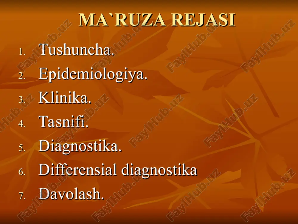 bluchenie bolezn pedjeta travma fibroznaya displaziya osteoxondroma faktori riska osteoblasti mutiruyutsya v rakovie kletki, v dalneyshem, putem bistrogo deleniya, pererastayut v opuxol patogenez opuxol obrazuet ob'yomnuyu massu, vixodyashuyu za predeli kostno mozgovogo kanala s razrusheniem nadkostnitsi kartina rosta rost opuxoli nachinaetsya v oblasti metafiza zona rosta metafiz diafiz proizrastanie opuxoli nadkostnitsa otslaivaetsya i opuxol prorastaet v okrujayushie myagkie tkani kartina rosta obshirniy nekroz i krovoizliyanie kartina rosta xorosho differentsirovannie tipi obichno tverdie, a nedifferentsirovannie obichno myagkie kartina rosta zlokachestvennoe techenie → bistroe rasprostranenie i ploxoy prognoz pryamoe rasprostranenie v okrujayushie myagkie tkani gematogennie metastazi v legkie i drugie otdalennie mesta rasprostranenie i prognoz lokalizatsiya porajeniya proksimalnaya plechevaya kost proksimalnaya bedrennaya kost distalnaya bedrennaya i proksimalnaya bolshebertsovaya kost (vokrug kolennogo sustava) klinikasi og`riq o`tkir emas, doimiy, intensivligi oshib boruvchi. 3/4 bemorlarda yumshoq to`qima komponenti bo`lishi mumkin. uzun trubkasimon suyaklar metafizlari zararlanishiga hos. utomlyaemost bol neob'yasnimoe poxudenie perelomi kostey simptomi osteogennaya sarkoma …