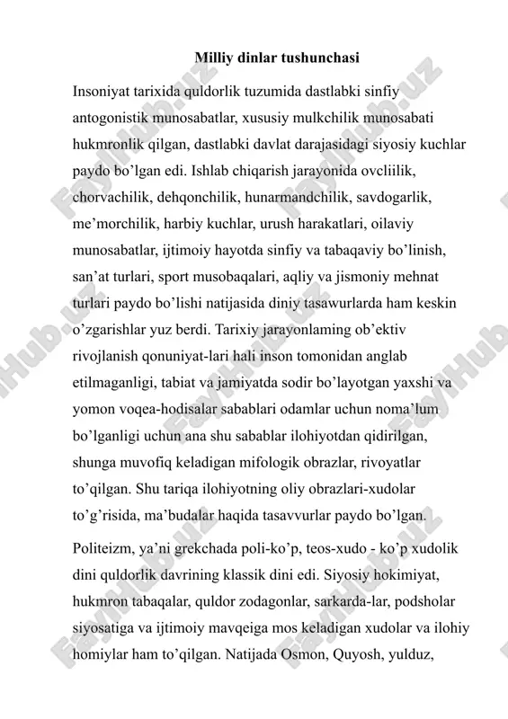 ukasi aid er osti xudosi, zevsning rafiqasi (xotini) gera er-xotinlikning homiysi edi. ares - urush xudosi, afina - donolik ma’budasi, apollon - quyosh xudosi va san’at homiysi, artemida - oy ma’budasi va ovchilik homiysi, dionis - uzumchilik, vinochilik va ayshu ishrat, hosil, dehqonchilik xudosi edi. grek xudolarining “hayot yo’lini” o’zlarining hayot yo’lidan kam farq qiladi. masalan, grek jangchilari jang oldidan xudo - aresga sig’inib undan g’alaba qozonishga ko’mak-madad kutadilar. agar urushda zafar qozonsalar ares sharafiga katta, tantanali, bayramona marosim o’tkazadilar. er osti xudosi aid saltanatida vafot qilgan oliy tabaqa vakili joni-ruhi yaxshi nufuzli o’rinni egallasa, qullar, qashshoq kishilar joni-ruhi ayanchli ahvolda yashaydi. ya’ni er yuzida tenglik bo’lmaganidek, oxiratda, er ostida ham tenglik bo’lmaydi.qadimgi rimliklarda ham greklamiki kabi ko’p xudolar mavjud edi. rimliklaming bosh xudosi yupiter, urush xudosi mars, yupiteming xotini yunona, donolik ma’budasi venera, eng e’zozlanadigan xudolar edi. rimliklar ajdod ruhiga ham sig’inganlar. rimliklar tomonidan bosib olingan eronliklar xudosi mitra, …