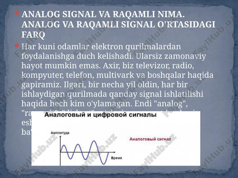 od matematik funktsiya tomonidan berilgan. bu parametrlarning barcha mumkin bo'lgan o'zgarishlarini tavsiflaydi. radiotexnika nazariyasida bu model asosiy hisoblanadi. unda shovqin signalning analogi deb nomlangan. bu uzatilgan kod bilan erkin ta'sir o'tkazadigan va uni buzadigan vaqtning funktsiyasi. maqolada signallarning turlari tasvirlangan: diskret, analog va raqamli. ta'riflanayotgan mavzu bo'yicha asosiy nazariya ham qisqacha keltirilgan. signal turlari bir nechta signallar mavjud. keling, turlarini ko'rib chiqaylik. ma'lumot tashuvchining jismoniy tashuvchisiga ko'ra, elektr signali, optik, akustik va elektromagnit bo'linadi. yana bir qancha turlari bor, lekin ular kam ma'lum. o'rnatish usuliga ko'ra signallar muntazam va tartibsiz bo'linadi. birinchisi analitik funktsiya tomonidan belgilanadigan deterministik ma'lumotlarni uzatish usullari. tasodifiy bo'lganlar ehtimollik nazariyasi tufayli tuzilgan va ular turli vaqt oralig'ida har qanday qiymatlarni oladilar. barcha signal parametrlarini tavsiflovchi funktsiyalarga qarab, ma'lumotlarni uzatish usullari analog, diskret, raqamli (darajali kvantlangan usul) bo'lishi mumkin. ular ko'plab elektr jihozlarining ishlashini ta'minlash uchun ishlatiladi. o'quvchi endi signalizatsiyaning barcha turlari bilan tanish. ularni tushunish har …