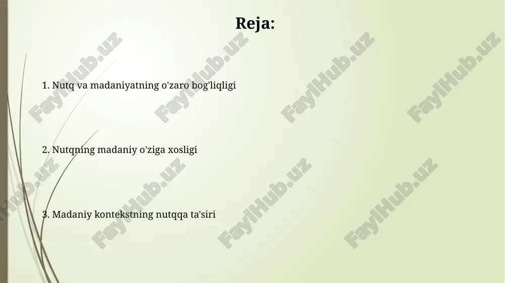 tagacha bo'lishi mumkin, bu esa o'zaro hurmatni anglatadi. 2) muloqot uslublari madaniy farqlarga bog'liq. misol uchun, to'g'ridan-to'g'ri (masalan, germaniya) va bilvosita (masalan, yaponiya) muloqot uslublaridan foydalanish odob me'yorlarini belgilaydi. nutq va gender nutqdagi gender farqlari 1970-yillardan beri o'rganiladi, ayollar va erkaklar nutqida grammatik tuzilish, so'z tanlash va ohangdagi sezilarli tafovutlar aniqlangan. ayollarning nutqi ko'pincha 'bog'lovchi' deb ta'riflanadi, bunda 80% holatlarda ular boshqalarni qo'llab-quvvatlash, aloqani mustahkamlashga qaratilgan so'zlarni ishlatadi. notiqlik san'ati va madaniyat notiqlik san'ati 2500 yildan ortiq tarixga ega bo'lib, u dastlab gretsiyada paydo bo'lgan, unda siyosiy va huquqiy munozaralarda hal qiluvchi rol o'ynagan. notiqlik madaniyati auditoriya bilan samarali aloqa qilish uchun nutq tuzilishi, ohang va tana tilidan foydalanishni o'z ichiga oladi, bu madaniy kontekstga bog'liq. tarjima va madaniyatlararo aloqa muammolari tarjima jarayonida 1) madaniyatlararo farqlarni hisobga olish muhim, aks holda, 2) noaniqlik va noto'g'ri talqinlar kelib chiqishi mumkin. madaniyatlararo aloqada til nafaqat vosita, balki 3) madaniy qadriyatlarni aks ettiruvchi …