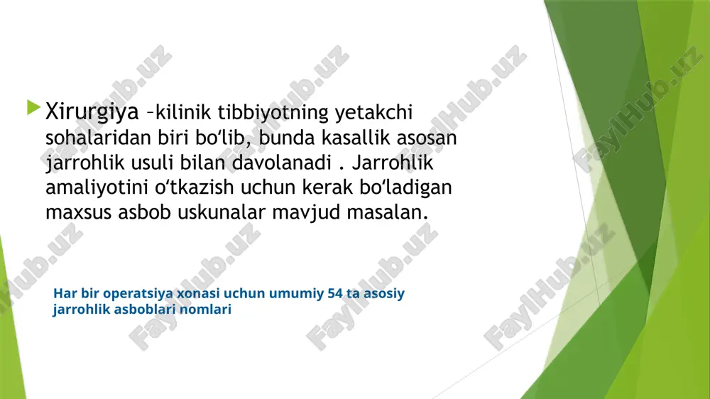 arini yaratishlari kerak bo'lganda katta darajada qo'llaniladi. retraktorlar jarrohlik retraktorlari jarrohlik muolajalari paytida to'qimalar va organlarni ushlab turish uchun ishlatiladigan tibbiy asbob-uskunalar bo'lib, jarrohlik joyiga aniq ko'rinish va kirishni ta'minlaydi. bundan tashqari, ushbu asboblar kesmalarni ochiq ushlab turadi va qulayroq bo'lishi uchun jarrohlik maydonini ochib beradi. ba'zi misollar orasida beckman retractor, deaver retractor kiradi igna ushlagichlari jarrohlar ushbu vositadan ignalarni ushlab turish va ularni turli tibbiy vazifalar uchun manipulyatsiya qilish uchun foydalanadilar. ushbu vositalar har qanday jarrohlik to'plamining muhim qismidir va ko'plab tibbiy mutaxassisliklarda qo'llaniladi. ba'zi misollar: mayo hegar igna ushlagichlari, crile yog'och igna ushlagichlari va boshqalar. elektrokoterapiya elektrokoteriya - bu jarrohlik muolajalar paytida to'qimalarni kesish, koagulyatsiya qilish yoki olib tashlash uchun yuqori chastotali elektr tokidan foydalanadigan tibbiy asbob. shuningdek, ushbu qurilma jarrohlarga gemostaza erishish uchun qon tomirlarini yopish imkonini beradi. retinal qaychi retinal qaychi - bu ko'zning to'qimalarini nozik va aniq kesish uchun foydali bo'lgan ixtisoslashgan jarrohlik qaychi, ayniqsa …