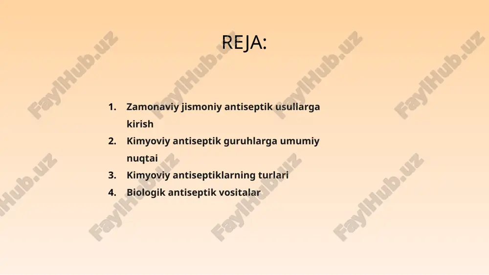 benzalkonium xlorid kiradi, tabiiy antiseptiklarga esa choy daraxti yog'i va kekik yog'i kiradi. kimyoviy antiseptiklarning turlari ularning samaradorligi va qo'llanilishi bo'yicha farqlanadi. ba'zilari terini dezinfektsiyalash uchun mos keladi, boshqalari esa yuzalarni va tibbiy asbob-uskunalarni sterilizatsiya qilish uchun ko'proq ishlatiladi. zamonaviy jismoniy antiseptik usullar patogenlarni o'ldirish yoki olib tashlash uchun ultrabinafsha nurlanishi va filtrlash kabi usullarni o'z ichiga oladi. ushbu usullar sirt va jihozlarni sterilizatsiya qilishda samarali. 01 dezinfektsiyalash uchun odatda xlorheksidin va yod kabi kimyoviy antiseptiklar qo'llaniladi. ular bakteriyalar va boshqa mikroorganizmlarning hujayra membranalarini buzish orqali ishlaydi. 02 bakteriofaglar va probiyotiklar kabi biologik antiseptik vositalar patogenlarga qarshi kurashish uchun tirik organizmlardan foydalanadi. ushbu tabiiy alternativalar infektsiyalarni nazorat qilish uchun maqsadli va barqaror echimlarni taklif qiladi. 03 biologik antiseptik vositalar fizik va kimyoviy antiseptik usullarni solishtirish zamonaviy jismoniy antiseptik usullar mikroorganizmlarni yo'q qilish uchun issiqlik, radiatsiya va filtrlash kabi jarayonlardan foydalanadi. boshqa tomondan, kimyoviy antiseptiklar bakteriyalarni o'ldirish uchun spirtli ichimliklar va …