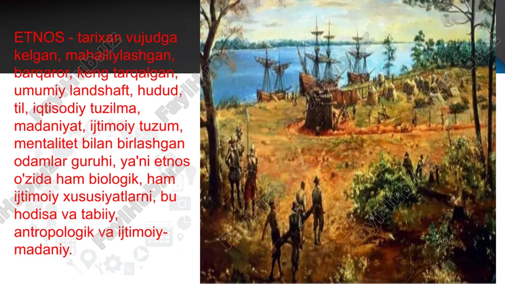 nchasini odamlar guruhlarini birlashtiruvchi biologik belgilarga ta’riflashga qaratilgan. shunday qilib, insonning ma'lum bir etnik guruhga mansubligi unga jins va boshqa biologik xususiyatlar kabi beriladi. konstruktivizm ta'rifi etnologlar o'rtasida bahs va kelishmovchiliklar predmeti bo'lgan "etnos" tushunchasi konstruktivizm nuqtai nazaridan sun'iy shakllanish sifatida ta'riflanadi va insonning maqsadli faoliyati natijasi sifatida qaraladi. boshqacha qilib aytganda, bu nazariya etnik kelib chiqishi o'zgaruvchan ekanligini va jins va millat kabi ob'ektiv berilgan narsalar doirasiga kirmasligini da'vo qiladi. bir etnik guruh boshqasidan xususiyatlari bilan ajralib turadi, bu nazariya doirasida etnik belgilar deb ataladi. ular boshqa asosda yaratilgan, masalan, din, til, tashqi ko'rinish (uning o'zgartirilishi mumkin bo'lgan qismida). 3 "etnos" so'zi yunoncha ildizlarga ega. ushbu tilning qadimiy versiyasidan bu atama "odamlar" deb tarjima qilingan, bu ajablanarli emas. o'zining uzoq tarixiga qaramay, bu so'z ilmiy foydalanishda nisbatan yaqinda - 1923 yilda olim s.m. tomonidan kiritilganidan keyin paydo bo'ldi. shirokogorov. markaziy osiyo madaniyati g‘arb va sharqning buyuk madaniyat elementlarini bir …
