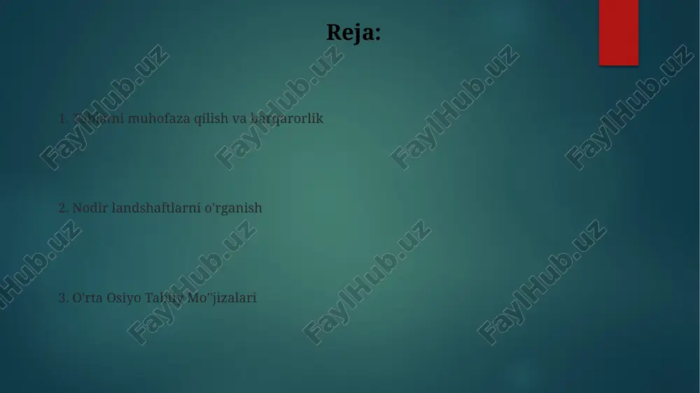 iiy yodgorliklarning tarixiy ahamiyati bu yodgorliklar o'tmishdagi jamiyatlar, an'anaviy bilim tizimlari va mintaqaning inson-atrof-muhit o'zaro ta'sirlari bo'yicha uzoq tarixini tushunish imkonini beradi. o'rta osiyo tabiiy yodgorliklari insonlar va tabiat o'rtasidagi tarixiy o'zaro ta'sirni aks ettiruvchi noyob madaniy va ekologik merosni ifodalaydi. tabiatni muhofaza qilish qiyinchiliklari iqlimiy o'zgarishlar, yog'ingarchilik rejimlarining o'zgarishiga va qurg'oqchilik xavfining oshishiga olib keladi. turizm tabiiy resurslarga bosim o'tkazib, yovvoyi hayot populyatsiyalariga ta'sir qilishi mumkin. hududning o'ziga xos o'simlik va hayvonot dunyosi xilma-xil oʻsimlik va hayvonot dunyosi, shu jumladan anatoliya yoʻlbarslari va toros togʻlarining noyob oʻsimliklari kabi endemik turlar. göreme vodiysidagi peri bacalari va kapadokya hududidagi g'or uylar kabi qadimiy tosh shakllanishlari. o'rta osiyo tabiiy yodgorliklari misollari mongoliyaning qizil jarliklari, qizil qumtosh shakllanishlari bilan mashhur. tianshan tog'lari ko'plab muzliklar, baland tog' ko'llari va turli xil ekosistemalarga boy. tabiiy yodgorliklarni saqlashda turizmning ahamiyati. turizm tabiiy yodgorliklarni saqlash va muhofaza qilish ishlari uchun muhim moliyaviy manba hisoblanadi. o'rta osiyo mintaqasi …