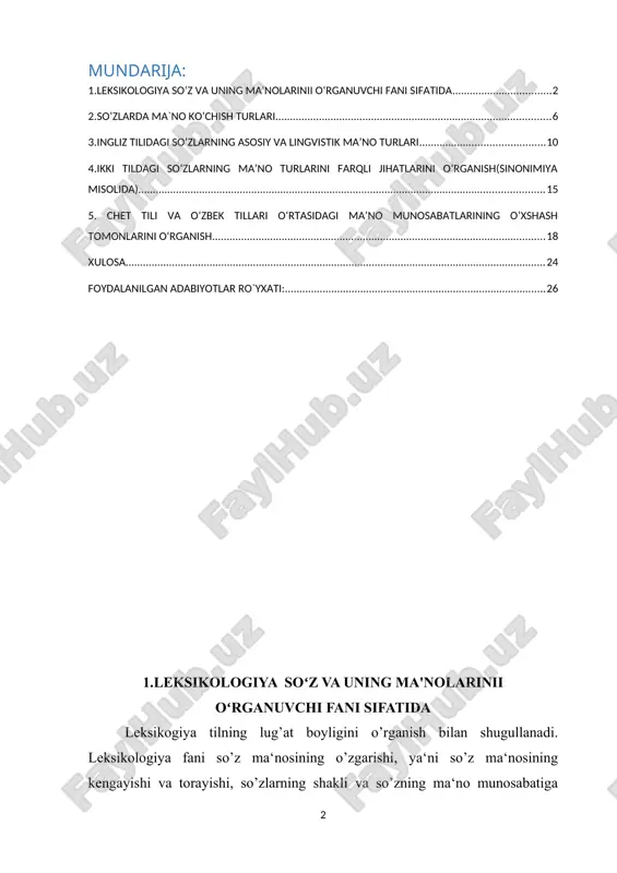 onidan o’rganilishi mumkin. so’z fonetik jihatdan shakllangan bir butunlikdir; fonema va morfemalar so’zning asosiy birliklari; so’zlar asosiy mustaqil birlik bo’lib, o’z urg’usiga ega. urg’u so’zning fonetik jihatdan butunligini ta‘minlab, undagi tovushlarni birlashtiradi va shu bilan birga nutq jarayonida bir soʻzni ikkinchisidan farqlashga xizmat qiladi. so’zning butunligini koʻrsatuvchi bir dalil pauzadir. ma‘lumki, so’z bir harakatda talaffuz qilinib, uni pauzalarga boʻlish mumkin emas. hozirgi zamon tilshunosligida soʻzning ma‘nosini, signifikat atamasi bilan, so’z anglatayotgan ma‘no denotat atamasi orqali nomlash mumkin. 2. yuqorida qayd qilinganidek, so’zning moddiy tomoni tushunchani aks ettiradi. bu ishora boshqa ishoralardan tubdan farq qiladi. buning boisi shundaki, til ishoralari odatda, faqat muloqotga xizmat qiladi. boshqa signal sistemalaridagi ishoralar esa (masalan, svetaforning yashil, sariq., qizil ranglari) tabiat va jamiyatda boshqa masalalarda ham ishlatilmaydi, rangni ifodalaydi, signal sistemasi ishora sifatida qo’llanishi esa ularning ikkilamchi jamiyat a‘zolari orasida shartlashib, kelishib olingan vazifasidir. ma‘lumki, so’zning moddiy qobigʻi (tomoni) tushunchaning ishorasi deb qaraladi. bu oʻrinda …