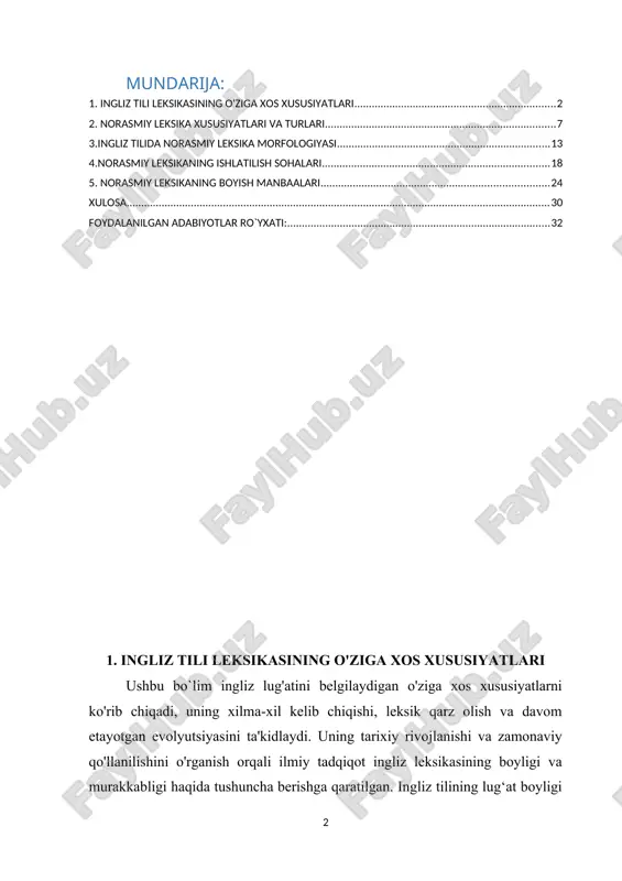 ardan so'z va iboralarni o'zlashtirdi. ushbu o`zgarish ingliz tili lug'atini belgilaydigan o'ziga xos xususiyatlarni o'rganish uchun zamin yaratadi, uning tarixiy ildizlari, zamonaviy tendentsiyalari va kelajak istiqbollarini yoritadi[footnoteref:1]. [1: belyaev t. m., xomyakov v. a. «nestandartnaya leksika angliyskogo yazika.“ l.: izd-vo lgu, 1985. 136 s.] tilning leksikasi tildagi barcha so‘zlarni o‘z ichiga oladi. tilda bor bo‘lgan barcha so‘zlar uning lug‘at tarkibini tashkil etadi. tilda bor bo‘lgan so‘zlaming hisobi aniq emas. har bir til o'zining lug‘at tarkibiga ega bo’lib, yuz minglab so'zlami o‘z ichiga olgan. eng mukammal tuzilgan lug‘at ham barcha so'zlami qamrab ololmaydi. chunki tilning asta-sekin rivojlanish jarayonida uning lug'at tarkibi ham takomillashib boradi. barcha yangi so‘zlar yoki eski so‘zlar lug‘atdan o‘rin olmagan bo’lishi mumkin. odatda lug'at tarkibidagi so'zlar ishlatilishiga ko’ra ikki guruhga bo’linadi: ko‘p ishlatiluvchi so'zlar yoki faol lug‘at va kam ishlatiluvchi so'zlar yoki nofaol lug'at. ko‘p ishlatiluvchi so‘zlar barcha uchun tushunarli bo’lishi bilan ajralib turadi. masalan, choy, non, ovqat, …