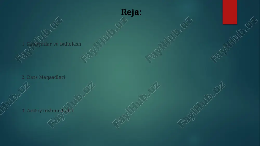 dars mazmuni: taqdim etilgan ma'lumotlar, ko'nikmalar yoki tushunchalarni o'z ichiga oladi. e'tiboringiz uchun rahmat @taqdimot_robot image6.jpg image7.jpg image8.jpg image9.jpg image10.jpg image11.jpg image12.jpg image13.jpg image14.jpg image15.jpg image16.jpg image17.jpg image18.jpg image2.png image3.png image4.png image5.png