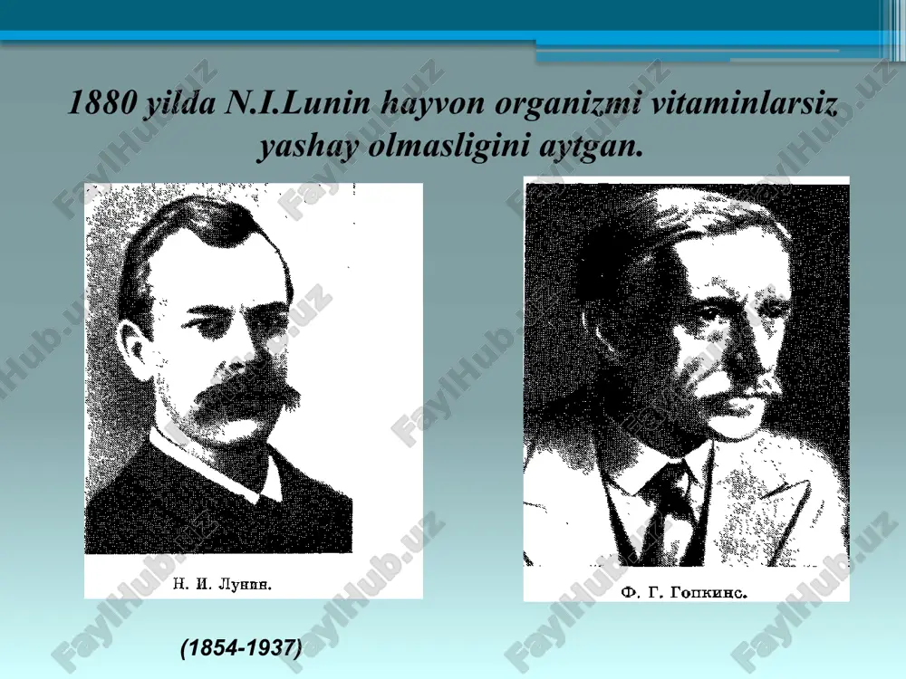 nni kimyoviy tuzilishini aniqladi. karotin 3 ta izomer holatida uchraydi: l,β,γ. vitamin d eggocalciferolum –vit d2 nolaecalciferolum - vit d3 bu moddalar baliq moyi, sariyog’,jigar, o’simlik moylarida uchraydi ergocalciferol va holecalciferol – rangsiz, hidsiz kristall kukun. suvda erimaydi. efir, spirt va hloroformda oson eriydi, optik faol . yorug’lik nuri va havo kislorodi ta’sirida tez o’zgaradi. vitamin e – (nasl qoldirish) 7 hil izomeri bo’ladi. o’ziga hos hidli, och sariq rangli moysimon suyqlik, organik erituvchilar va o’simlik moylarida oson eriydi. «inson kasalligida davolanish uchun dorilarni ichadi, vitaminlarni esa kasal bo’lmasligi uchun har doim iste’mol qilishi kerak » professor v.b.spirichev image2.jpeg image3.jpeg image4.jpeg image5.jpeg image6.png image7.png image8.jpeg image9.gif image10.wmf image11.wmf image12.gif image13.emf image14.jpeg image15.jpeg oleobject1.bin image16.jpeg image17.jpeg image18.jpeg image19.jpeg image20.jpeg image21.jpeg image22.jpeg image23.jpeg image24.jpeg image25.png image26.png /docprops/thumbnail.jpeg