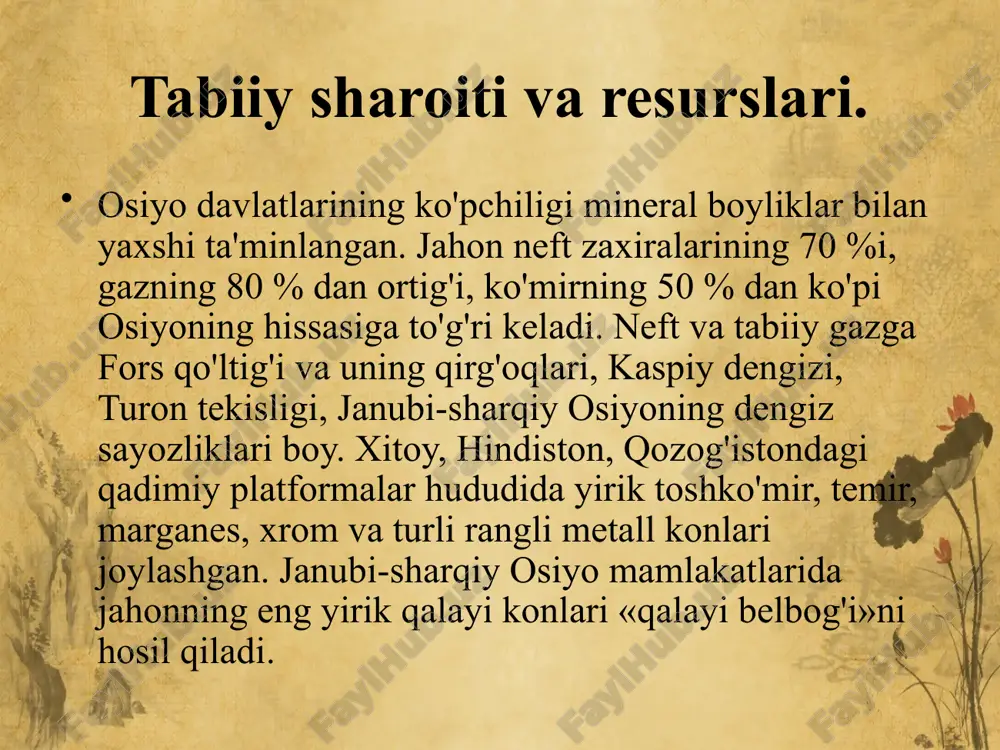 ladigan yerlarning kattaligiga ko'ra jahonda xitoy birinchi, hindiston esa ikkinchi o'rinda turadi. aholisi osiyo aholisi eng ko'p bo'lgan qit'a hisoblanadi. mintaqada 4,5 mlrd. kishidan ortiq, ya'ni jahon aholisining deyarli 60 % i yashaydi (2018-y.). osiyoda, qolaversa jahon davlatlari orasida aholi soni jihatidan alohida ajralib turadigan davlatlar xitoy va hindiston hisoblanadi. ularning aholisi, 2018-yil ma'lumotlariga ko'ra, mos ravishda, 1 mlrd. 394 mln. va 1 mlrd. 371 mln. kishiga teng bo'lgan. demak, xitoy va hindistonda osiyo aholisining 61%, yoxud butun insoniyatning 36 % i istiqomat qiladi. aholi soni jihatidan, 2018-yil holatiga ko'ra, xitoy va hindistondan keyingi yetakchi o'rinlarni indoneziya (265 mln. kishi), pokiston (201 mln. kishi), bangladesh (166 mln. kishi), yaponiya (126 mln. kishi), filippin (107 mln. kishi), vyetnam (95 mln. kishi), eron (82 mln. kishi) va turkiya (81 mln. kishi) kabi davlatlar egallaydi. osiyo aholisi hozirgi bosqichda, umumiy olganda, yiliga 1-1,1 % ga o'smoqda. ammo aholi ko'payish sur'atlari davlatlarda turlicha. yaponiya, …