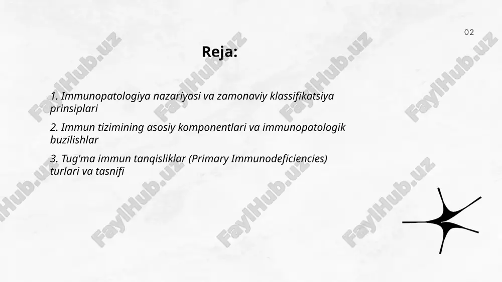 ari (x-izchil agammaglobulinemiya, cvid), 4) fagotsitar hujayra defektlari (cgd, lad), 5) komplement tizimi defektlari (c1–c9 defitsitlari), 6) immun regulyatsiya buzilishlari (ipex), 7) innat immunitetning tug'ma defektlari. ... t.me/slaydai_bot tug'ma immun tanqisliklar ko'pincha monogen bo'lib, x-xromosoma bog'liq (btk), autosomal resessiv yoki dominant (rag1/2, ada, aire, foxp3) mutatsiyalar bilan bog'liq. molekulyar mexanizmlar: v(d)j rekombinatsiyasi buzilishi, b va t hujayra differensiyalashishining to'xtashi, sinflararo almashinuv (class switch) va somatik giperomutatsiya yetishmovchiligi, signalizatsiya (jak-stat, il2rg) defekti, apoptotik yo'llarning buzilishi. konsanguinitet autosomal resessiv holatlarni ko'paytiradi; diagnostika: genetik testlar va whole exome sequencing. ... t.me/slaydai_bot humoral immunitet buzilishlari b-hujayra defektlari va agammaglobulinemiyalarni o'z ichiga oladi. tug'ma agammaglobulinemiyalar (masalan, x-bog'liq bruton's btk mutatsiyasi) b-hujayralar yoki immunoglobulinlarning yo'qligi bilan xarakterlanadi; natijada igg, iga, igm darajalari pasayadi va takrorlanuvchi bakterial sinopulmonar va enterovirus infeksiyalari kuzatiladi. diagnostika: immunoglobulin darajalari, periferik b hujayralar (cd19/20) va genetik testlar. davolash: ivig/qon plazma almashinuvi, profilaktik antibiotiklar, ba'zan gematopoetik stam hujayra transplantatsiyasi. orttirilgan holatlar cvid kabi …