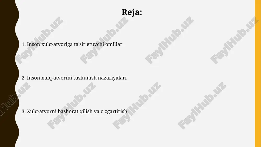 vish va qo'rquv buzilishlariga olib kelishi mumkin. o'rganish va xulq-atvor odamning xulq-atvoriga 70% genetik omillar, 30% esa atrof-muhit ta'siri, jumladan, tarbiya va ijtimoiy sharoitlar ta'sir qiladi, bu holatlarni jahon sog'liqni saqlash tashkiloti (jsst) tadqiqotlari tasdiqlaydi. 2010-yilda o'zbekistonda o'tkazilgan sotsiologik so'rovnomalar natijalariga ko'ra, shahar aholisining xulq-atvoriga qishloq aholisiga nisbatan ommaviy axborot vositalarining ta'siri 2 barobar ko'p bo'lgan. motivatsiya va xulq-atvor motivatsiya turlari (ichki va tashqi) inson xulq-atvoriga turlicha ta'sir ko'rsatadi. masalan, 5 yoshli bolaning o'yinchoq olishiga tashqi motivatsiya (mukofot), 20 yoshlik yigitning universitetga kirishiga esa ichki motivatsiya (o'z-o'zini rivojlantirish) ta'sir qiladi. insonning 70% harakatlari ongsiz ravishda, 30% esa ong bilan bogʻliq boʻlib, bu motivatsiya va xulq-atvor oʻrtasidagi murakkab munosabatlarni koʻrsatadi. masalan, tokioda oʻtkazilgan tadqiqotlar buni tasdiqlaydi. psixologik omillar va inson xulq-atvori inson miyasining amigdala qismi 12 yoshga to'lgan bolalarda hissiy javoblarni shakllantirishda muhim rol o'ynaydi va 5 ga yaqin asosiy qo'rquv tizimini boshqaradi, bu esa keyinchalik ularning xulq-atvoriga ta'sir qiladi. genetik …