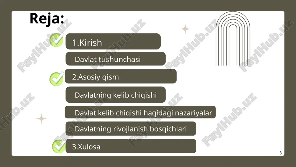hkil topgan shunday qilib davlat — sezgi organlari yordamida aniqlash mumkin bo‘lgan moddiy hodisa emas, balki jamiyat a’zolarining yuridik jihatdan tartibga solingan o‘zaro bo‘ysunish va boshqarilishini ifodalaydigan aloqalarini nazarda tutuvchi ijtimoiy voqelik. davlat to‘g‘risida so‘z yuritganda, biz vakolatli organlar tomonidan odamlar o‘rtasidagi ijtimoiy munosabatlaming huquqiy tartibga solinishini nazarda tutamiz. n.m.korkunov j.lokk immanuil kant n.m.korkunov, n.m.korkunov, davlat haqida turli xil olimlarning turli xil tushunchalari mavjud: jan boden 9 qadimda vujudga kelgan davlatlaming har biri o‘ziga xos tarzda takrorlanmas jarayonni bosib o‘tgan. shunday bo‘lishiga qaramasdan, olimlar davlatlaming vujudga kelishida ko‘p takrorlanadigan jihatlami umumlashtirish asosida turli ta’limotlami ilgari surganlar. eng ko‘p subyektiv fikr aynan davlat va huquqning kelib chiqish jarayonini talqin etishda yo‘l qo‘yiladi. rus olimi g.f.shershenevich, davlat va huquqning vujudga kelishini tushuntimvchi ko‘plab ta’limotlar mavjudligining sababini tushuntiradi. davlatning kelib chiqishi shershenevich gabriel felikseyivich (1863-1912) 10 asosiy qism davlat hodisalari murakkab, uzoq tadrijiy taraqqiyot yo‘lini bosib o‘tgan. davlatning vujudga kelishi va rivojlanishi jarayonini …