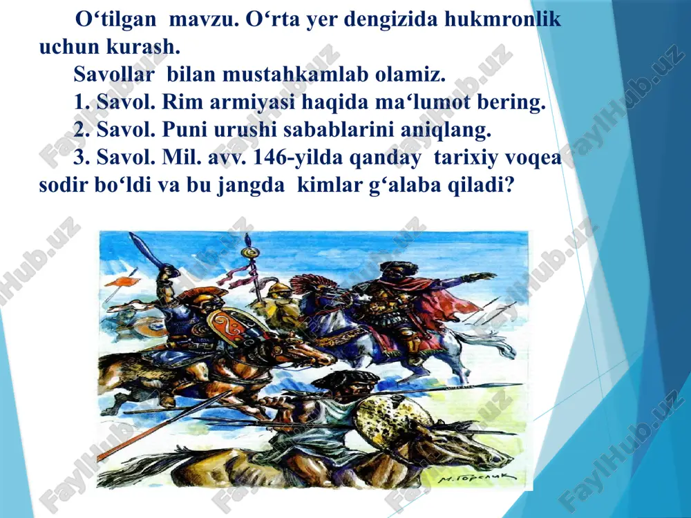 hun foydali emasligi maʻlum boʻldi. koʻplab quldorlar qullarni yer ijarachilariga aylantira boshlashadi. qullar qoʻzgʻolonidan qoʻrqqan, hosildorlikni oshirishga intilgan zamindorlar oʻz yerlarini kichik- kichik mulklarga boʻlib tashladilar va erkin kambagʻallarga ijaraga tarqatib bera boshladilar. mayda yer ijarachilari kolonlar deb atalgan. yerdan foydalanganlik uchun ular yer egasiga oʻzlari yetishtirgan mahsulotlar bilan toʻlov berishardi. bora–bora mutlaq qaram qullarning soni kamaydi. ayrim yer egalari qullarga kichik yerlarni mehnat qurollari, urugʻlik bilan birga berishar va bu yerlarda hatto oila qurib yashash ham mumkin edi. bunday qullar “kulbali qullar”, yaʻni “uy-joyli qullar” deb nomlangan. gladiatorlar janglari rimliklarning sevimli tomoshalaridan biri gladiatorlar jangi boʻlgan. aksariyat gladiatorlar qullar yoki jinoyatchilar edi. bu janglar uchun maxsus joy–amfiteatr kolizey qurilgan. ularga maxsus yopiq maktablarda taʻlim berishar, soʻngra tomoshabinlar koʻnglini xushlash uchun bir-birlari bilan olishishga majbur qilishar edi. kolizey tomoshalari 117 kun davom etgan. asosiy qurollar qilich va qalqon edi. har bir gladiatorning hayot-mamoti tomoshabinlar xohish-istagiga bogʻliq edi. jang soʻngida tomoshabinlar …