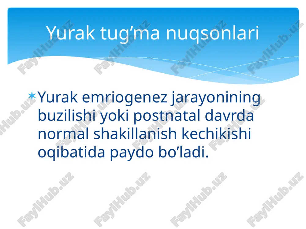 iga yamoq qo’yish blelok-tausing jarrohlik amalyoti davolash o’mrovosti-o’pka anastamozi (blelok-tausing jarrohlik amalyoti) fallo tetradasida qorinchalararo to’siq nuqsoniga yamoq tikish o’pka arteriyasi kamroq toraygan bo’lsa, bemorlar 30-35 yil yashashlari mumkin. umrning o’rtacha uzunligi 12-15 yil. 10% bemorlar 21yoshgacha yashaydi. oqibati qorinchalararo to’siq yetishmovchiligi kichik qon aylanish doirasida yuqori bosim bilan birga keladi. bu tug’ma illatda qorinchalararo to’siq bo’lmasligi yoki kichik bo’lishi mumkin. shu sababli aorta va o’pka arteriyasi bir paytda ikkala qorinchadan boshlanadi. eyzenmeger kompleksi yengilroq kechuvchi sianoz xolsizlik tez charchash biroz jismoniy zo’riqqanda xansirash klinikasi jarrohlik yoli bilan davolash o’pka arteriyasi tizimida qaytmas o’zgarishlar rivojlanmasdan oldin o’tkazilsa yaxsh natija beradi, sun’iy qon aylanish sharoitida qorinchalararo tosiq kamchiligi yo’qotiladi. bazi xollarda palliativ jarrohlik usulida davolanadi davolash ochiq arterial yo’l aortaning dastlabki bo’limini o’pka arteriyasi bilan briktirib turadi. batallov yo’lining bimasligi juda kam uchraydi va tug’ma yurak nuqsonlarining 1%ni tashkil etadi nuqson aortaning ko’tariluvchi qismida va o’pka arteriyasi bifurkatsiyasi sohasida joylashishi mumkin …