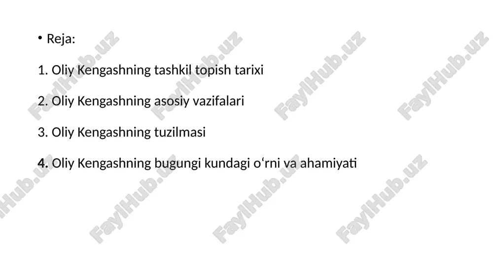 g asosiy qonunlarini qabul qiladi, o‘zgartiradi va bekor qiladi. konstitutsiyaga o‘zgartish va qo‘shimchalar kiritadi. 2. davlat siyosatini belgilash davlatning ichki va tashqi siyosat yo‘nalishlarini belgilaydi. iqtisodiy, ijtimoiy va madaniy rivojlanish dasturlarini tasdiqlaydi. xalq farovonligini oshirishga qaratilgan chora-tadbirlarni ishlab chiqadi. qonunchilik tashabbusi huquqiga ega bo‘lgan subyektlar tomonidan kiritilgan qonun loyihalarini muhokama qiladi. 3. davlat byudjeti va moliyaviy nazorat davlat byudjetini muhokama qiladi va tasdiqlaydi. byudjet ijrosi to‘g‘risidagi hisobotlarni ko‘rib chiqadi. moliyaviy va iqtisodiy sohada qonunlarning bajarilishini nazorat qiladi. 4. ijro hokimiyati ustidan parlament nazorati hukumat (vazirlar mahkamasi) faoliyati ustidan nazoratni amalga oshiradi. vazirlar mahkamasi va boshqa davlat idoralari rahbarlarining hisobotlarini tinglaydi. zarur hollarda hukumatga ishonchsizlik votumini bildirish huquqiga ega. 5. kadrlar va saylov masalalari prezident, bosh vazir va boshqa oliy lavozimdagi shaxslarning nomzodlarini ko‘rib chiqadi va tasdiqlaydi. sudlar, prokuratura, markaziy idoralar rahbarlarini tayinlashga oid qarorlar qabul qiladi. saylov tizimini takomillashtirish bo‘yicha qonunlar ishlab chiqadi. 6. ma’muriy-hududiy tuzilish masalalari ma’muriy-hududiy bo‘linishdagi o‘zgarishlarni …