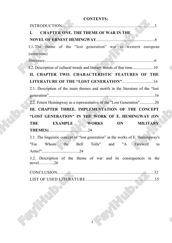 rticular attention is paid to the tragic end of the novel and its symbolic meaning. the work also provides a comparative analysis of the novel with other works of literature of the “lost generation”, such as “the great gatsby” by francis scott fitzgerald and “the sun rises” by the same hemingway. as a result of the analysis, we can conclude that “farewell to arms!” is one of the most striking and significant works of literature of the “lost generation”, reflecting the spirit and mood of that time. the novel describes not only the war and its consequences, but also the lives of people in conditions of constant threat and uncertainty. he shows how love can be the only salvation in a world where there is no certainty about the future. in general, this course work represents an interesting analysis of one of the most significant works of world literature. key …