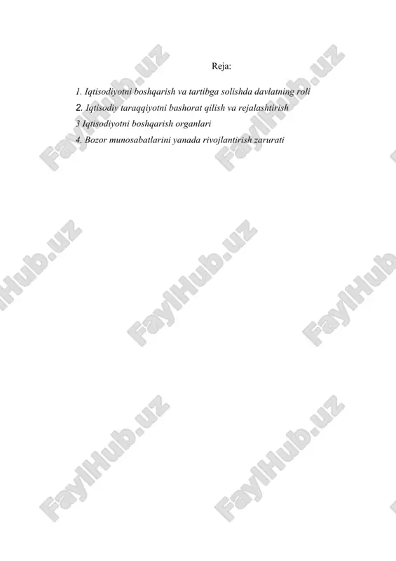 ning o`ziga xos xususiyatlarini e`tiborga olgan holda tadbiq etishining maqsadga muvofiqligi bugungi kunda hech kimda shubha tug`dirmaydi. bozor munosabatlari sharoitida baho (narx)lar iqtisodiyotni tartibga solishning muhim vositasi bo`lib xizmat qiladi. bunda baho bozor pasangisi, regulyatori bo`lib, ikki asosiy vazifani bajaradi. birinchidan, u resurslar, tovarlar va xizmatlar iste`molini cheklaydi va ikkinchidan, tovar ishlab chiqarish (xizmat ko`rsatish) uchun rag`bat vazifasini o`taydi. ishlab chiqarish jarayonida iste`mol tovarlari, ko`rsatiladigan xizmatlar qanchalik kamyob bo`lsa, ularning bahosi shunchalik yuqori bo`lib, shunga muvofiq ravishda ularni xarid qilish cheklangan bo`ladi. boshqacha aytganda, tovarlar va xizmatlar ularning narxlariga binoan iste`mol qilinadi, taqsimlanadi va qayta taqsimlanadi. narxlarning o`zgarib turishi, ya`ni ko`tarilib yoki pasayib turishi ishlab chiqaruvchilarning xatti-harakatiga ta`sir ko`rsatadi. binobarin, biron-bir tovar (xizmat) narxining o`sishi, uni ishlab chiqarish hajmining ko`payishiga, ushbu tarmoqqa muayyan tovar bozoriga yangi ishlab chiqaruvchilarning kirib kelishiga sabab bo`ladi. bozor iqtisodiyotida faqat foyda olishni ta`minlaydigan tovarlar (xizmatlar) ishlab chiqariladi. ishlab chiqaruvchi uchun foyda keltirmaydigan tovarlar (xizmatlar) ishlab …