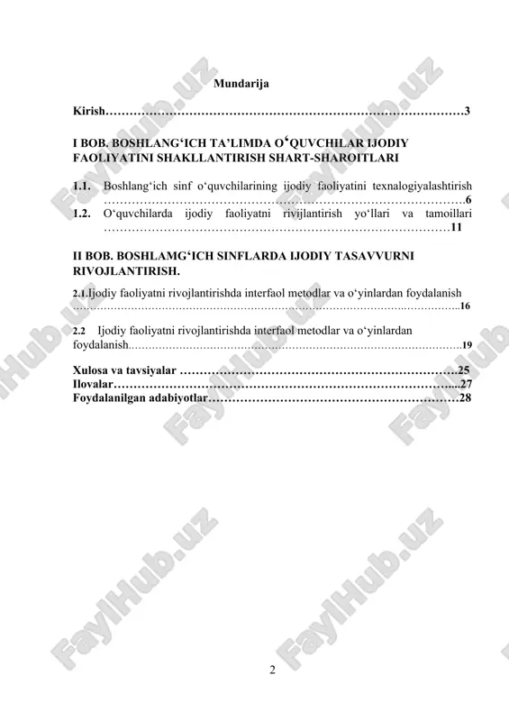 shaxsiyatini rivojlantirishni ta'minlashdir. bolaning har tomonlama rivojlanishining manbalari ikki turdagi faoliyatdir. birinchidan, har qanday bola zamonaviy madaniyat bilan tanishish orqali insoniyatning o‘tmish tajribasini o‘zlashtirganda rivojlanadi. bu jarayonning zamirida bolani jamiyat hayoti uchun zarur bilim va malakalarni egallashga qaratilgan ta’lim faoliyati yotadi. ikkinchidan, rivojlanish jarayonida bola ijodiy faoliyat tufayli o‘z qobiliyatlarini mustaqil ravishda amalga oshiradi. ta'limdan farqli o‘laroq, ijodiy faoliyat allaqachon ma'lum bilimlarni o‘zlashtirishga qaratilgan emas. bu bolaning tashabbusining namoyon bo'lishiga, o‘zini o‘zi anglashiga, yangisini yaratishga qaratilgan o'z g'oyalarini amalga oshirishga yordam beradi. o‘qituvchilar, o‘quvchilarni o‘qitishda ijodiy tasavvurni rivojlantirish uchun shart-sharoitlarni amalga oshirishni ta'minlab, bir tomondan, uning shakllanishiga hissa qo‘shsa, ikkinchi tomondan, kattalarning kelajakdagi faoliyatida ijodiy tasavvurni saqlab qolish ehtimolini belgilaydi. insonning rivojlanishini, uning shaxsiy, psixologik, didaktik va boshqa fazilatlarini hisobga oladigan ko‘plab ilmiy yo‘nalishlar va maktablarning vakillari faoliyat va muloqot jarayonida ushbu jarayonning mahsuldorligini tasdiqlaydilar, shu bilan birga hech qanday faoliyat rivojlanuvchi funktsiyaga ega emasligini ta'kidlaydilar. lekin potentsial talabaning qobiliyatiga …