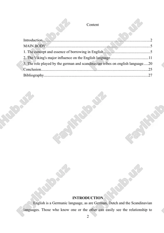 ing words from other languages ​​into the english language, which occurs at the present stage of development, and the incomplete definition of many key concepts. the scientific novelty of the work lies in deepening the study of the composition of the modern english language, the classification of borrowings and the problem of their assimilation. the object of the study is borrowings in the english language. the subject of the study is the process of formation of borrowings from various languages ​​in modern english. purpose of the work : to determine the role of borrowings in the english language, to study ways of its adaptation. the set goal determined the need to solve the following tasks : - define the concept of borrowing in english; - classify borrowings in english; - consider borrowings from latin and greek borrowings of the english language; - identify french, spanish and scandinavian borrowings in english. …