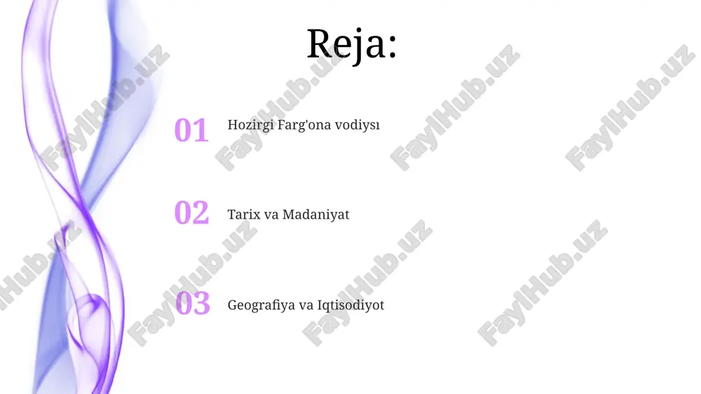 tirishga qaratilgan. tarix va madaniyat qadimgi chorraha: farg'ona vodiysi sharq va g'arbni asrlar davomida bog'lab turgan muhim savdo yo'li bo'lgan. ipak yo'li merosi: vodiy ipak yo'lida muhim rol o'ynab, madaniy almashinuv va iqtisodiy o'sishni rivojlantirdi. aholisi va demografiyasi aholisi: asosan o'zbek (80%), shuningdek, tojik va qirg'iz millat vakillari ham yashaydi. tez o'sish: yuqori tug'ilish darajasi va immigratsiya aholi sonining o'sishiga hissa qo'shadi. geografiya va joylashuv xitoy, hindiston va fors o'rtasidagi savdo yo'llari uchun tarixiy ahamiyatga ega chorraha. o'rta osiyoda, o'zbekiston, qirg'iziston va tojikistonni o'z ichiga oladi. meva va sabzavot yetishtirish fargʻona vodiysida meva va sabzavot yetishtirishning boy an'anasi mavjud boʻlib, turli xil ekinlar yetishtiriladi. uzum, o'rik, anor, qovun, piyoz va pomidor kabi meva va sabzavotlar yetishtiriladi. ipak yo'li merosı 01 02 boy islamiy me'morchiligi, san'ati va an'analari kiradigan boy madaniy merosi. samarqand, buxoro va xiva kabi tarixiy shaharlarga uy. sales 1st qtr 2nd qtr 100 0 sales 1st qtr 2nd …