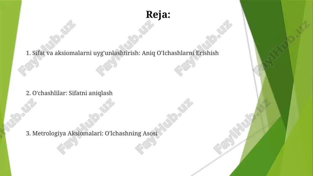 adigan bir qator standartlardir. ikkisi ham aniq va ishonchli o'lchovlarni ta'minlash uchun muhimdir. metrologiya aksiomalari o'lchov fanini belgilaydigan asosiy printsiplardir. o'lchov standartlari va taqqoslash materiallari metrologiya aksiomalari oʻlchov ilmining asosini tashkil etuvchi va izchillik hamda aniqlikni taʼminlovchi asosiy tamoyillardir. o'ichashli choyning sifat mezonlari uning haqiqiyligini, tozaligini va umumiy sifatini belgilaydi. o'lchov standartlari va referent materiallar aniq va bir xil o'lchovlar uchun ishlatiladigan birliklar va qiymatlarni belgilaydi. o'ichashlarning metrologiyadagi qo'llanilishi o'ichashllar sifat mezonlari: ularning sifati tozalik, izotopik tarkib, bir jinslilik va xalqaro standartlarga mosligi kabi omillar orqali baholanadi. metrologiya aksiomalari: bu aksiomalar o'lchovning asosiy tamoyillarini aniqlaydi va o'lchovlarning izchilligi, taqqoslanishi va kuzatiladiganligi kabi jihatlarni o'z ichiga oladi. metrologiya sohasida o'ichashlar qo'llanilishi: o'ichashlar metrologiya sohasida ishlatiladigan asboblarni tavsiflash va kalibrlash uchun aniq o'lchovlarni amalga oshirishda qo'llaniladi. o'ichashlarning kelajakdagi trendlari va rivojlanishi. metrologiya aksiomalari o'lchovni boshqaruvchi asosiy tamoyillarni, jumladan aniqlik, izlanish va noaniqlikni belgilaydi. o'ichashlarda kelajak trendlari materiallar, ishlov berish va dizaynda takomillashuvni …