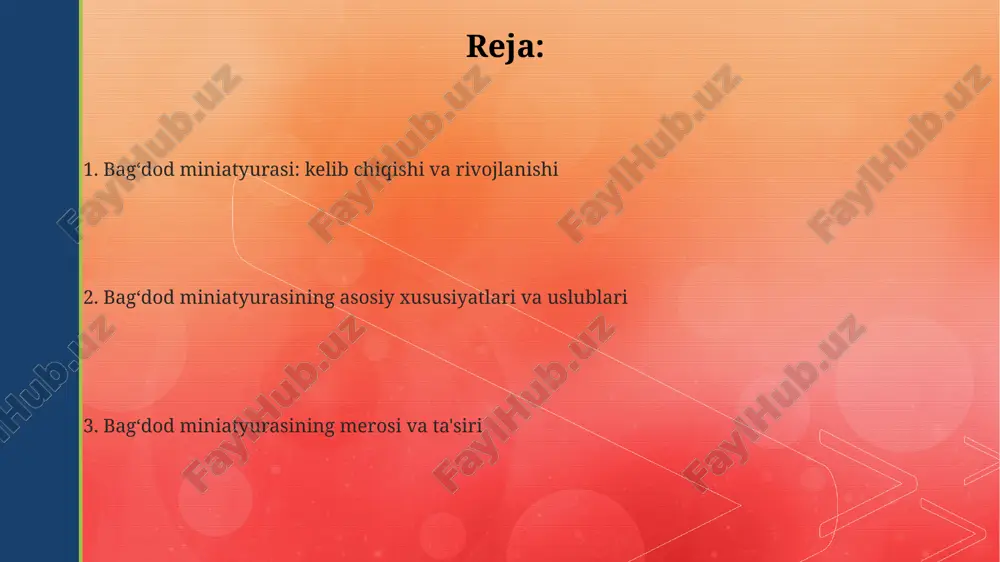n “varaqa va gulshoh” romantik dostoni bagʻdod miniatyura maktabining yorqin namunasidir, unda insoniy munosabatlar va his-tuygʻular aks etgan. e'tiboringiz uchun rahmat image2.png image3.png
