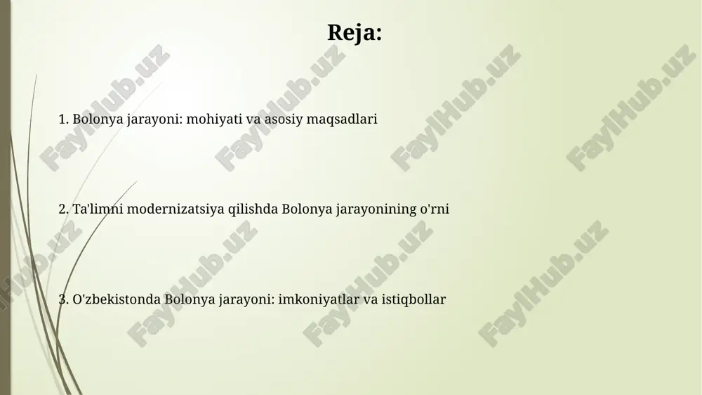 orantura bakalavriat darajasi odatda 3-4 yil davom etadi, talabalarga asosiy bilim va ko'nikmalarni beradi, keyingi bosqichlar uchun zamin yaratadi. magistratura dasturlari bakalavriatdan so'ng 1-2 yil davom etadi, tor sohalarda chuqur bilim va tadqiqot ko'nikmalarini rivojlantirishga qaratilgan. kredit-modul tizimi (ects): o'qish yuklamasini standartlashtirish ects kreditlari talabalarning o'quv yuklamasini 60 kredit bir o'quv yiliga to'g'ri keladigan standartlashtirilgan birliklarda ifodalaydi, bu esa taxminan 1500-1800 soatlik ishni tashkil etadi. kredit-modul tizimi (ects) baholash usullarini muvofiqlashtirishga yordam beradi va baholash shkalasi ko'pincha a-dan f-gacha bo'lgan diapazonda bo'lib, muvaffaqiyat darajasini aniq ko'rsatadi. sifatni ta'minlash: standartlar va akkreditatsiya sifatni ta'minlash standartlari, masalan, enqa standartlari, yevropa oliy ta'lim maydonida muvaffaqiyatli akkreditatsiya uchun asosiy mezonlarni belgilaydi. akkreditatsiya jarayonlari, odatda, o'z-o'zini baholash hisobotlarini va mustaqil ekspertlar tomonidan tashqi baholashni o'z ichiga oladi, 5-7 yillik davriy tsiklda. tan olinish: diplomatik tan olinish va mobillik diplomatik tan olinish yevropa oliy ta'lim hududida mobillikni ta'minlash uchun zarur, chunki u davlatlar o'rtasida ishonchni oshiradi, …