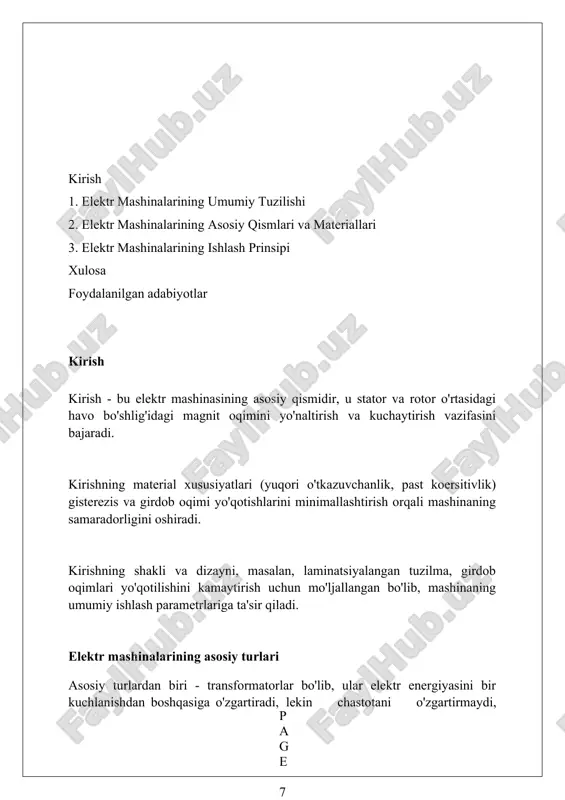 naning quvvatiga bog'liq (odatda 0.2 mm dan 2 mm gacha) va energiya uzatilishini ta'minlaydi. o'rash turlari va ularning vazifalari izolyatsiya o'rashlari 1kv dan yuqori kuchlanishli mashinalarda qo'llaniladi, bu o'rashlar simlarni qisqa tutashuvdan himoya qiladi va yuqori dielektrik mustahkamlikni ta'minlaydi. himoya o'rashlari, masalan, epoksi qatroni bilan to'ldirilgan o'rashlar, namlik, chang va kimyoviy moddalardan himoya qiladi, shu bilan o'rash xizmatining muddatini uzaytiradi. soğutish o'rashlari, mis naychalar orqali suv yoki moy aylanishi bilan, issiqlikni olib tashlash orqali o'rash haroratini nazorat qiladi, bu esa samaradorlikni oshiradi. magnit maydon hosil qilish magnit maydon hosil qilishda asosiy usul - tok o'tkazuvchi o'tkazgichdan foydalanish. 1 amper tok o'tayotganda o'tkazgich atrofida 4π × 10⁻⁷ t magnit induksiya hosil bo'ladi. elektromagnitlar magnit maydon hosil qilishda keng qo'llaniladi. ular o'tkazgich o'ramidan iborat bo'lib, tok o'tganda magnit maydon intensivligini n marta oshiradi (n - o'ram soni). doimiy magnitlar ham magnit maydon yaratadi, ammo ularning maydon intensivligi o'zgaruvchan emas. misol uchun, neodimiy …