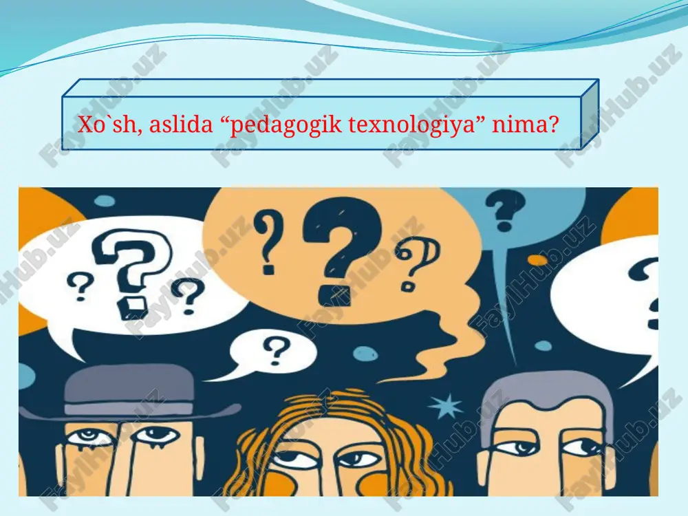 ekin har qanday za-monaviy pedagogik texnologiyalar, har qanday yangi usul va metodlar pedagogik jamoa, ota-onalar tomonidan yaxshi qabul qilinishi hamda ta`lim tizimining yaxshilanishi, rivojlanishi, shu bilan bir-ga o`quvchilarning shaxs sifatida kamol topishlariga ijobiy ta`sir ko`rsata olishi kerak. buning uchun amalda qo`llanilayotgan yoki qo`llanilmoqchi bo`lgan zamonaviy pedagogik texnologiyalar zamirida ilmiy asos-ijtimoiy, iqtisodiy, pedagogik, psixologik va falsafiy asos bo`lishi va ta`kidlab o`tilganidek, ta`lim tizimi va shaxs kamoloti, jamiyat taraqqiyotiga ijobiy ta`sir qila olishi lozim. 6 pedagogik texnologiya turlari pedagogik texnologiyalar uzluksiz ta’lim turlari, ta’lim sohalari hamda ayrim belgilari bo`yicha turlarga ajratiladi. uzluksiz ta’lim turlari bo`yicha maktabgacha ta’lim, boshlang`ich ta’lim, tayanch ta’lim, maktabdan tashqari-qo`shimcha ta’lim, o`rta maxsus, kasb-hunar ta’limi, oliy ta’lim, qayta tayyorlash va malaka oshirish ta’limi pedagogik texnologiyalariga bo`linadi. shu bilan birga, ta’lim sohalari bo`yicha ona tli, xorijiy tillar, adabiyot, ijtimoiy, tabiiy, aniq fanlar, san’at, sport, texnika, texnologiya, amalaiy fanlar, kasb-hunarlar, maxsus ta’lim pedagogik texnologiyalari mavjud. hozirda mavjud bo`lgan pedagogik texnologiyalarni bir …