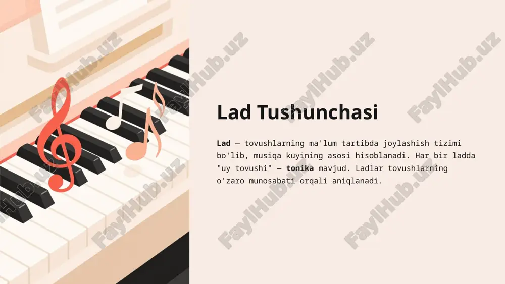 ar bolalar qo'shiqlari minor misollar lirik qo'shiqlar ("ey, dilbari jonon...") mumtoz asarlar (navoiy g'azallari asosida) dostonlar musiqasi 9 xulosa: major va minor ladlarning ahamiyati musiqa asosi ladlar musiqaning kayfiyatini va hissiy ohangini belgilaydi ifoda vositasi major va minor turli tuyg'u va holatlarni ifodalaydi yaratuvchi asbob kompozitorlar ularni birlashtirib chuqur asarlar yaratadi 10 image1.png image2.png image3.png image4.png image5.png image6.png image7.png image8.png image9.png image10.png image11.png image12.png image13.png
