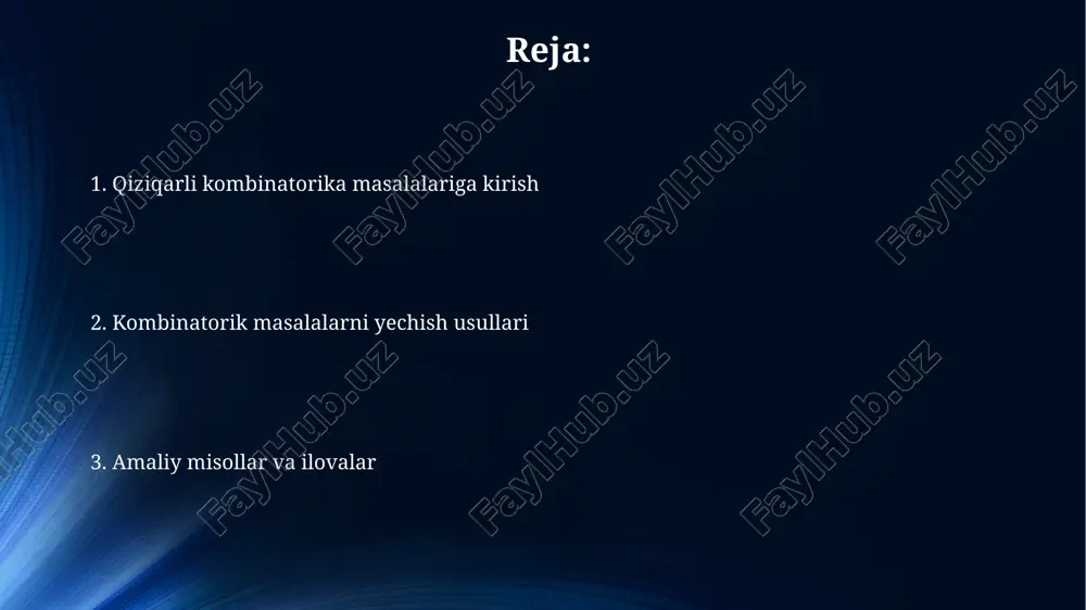 ariantni baholashni talab etadi. genetik algoritmlar kombinatorik optimallashtirish uchun ishlatiladi, xususan, 20 ta shaharni ziyorat qilish marshrutini topish (sayohat qiluvchi sotuvchi muammosi). e'tiboringiz uchun rahmat @taqdimot_robot image5.png image4.jpeg
